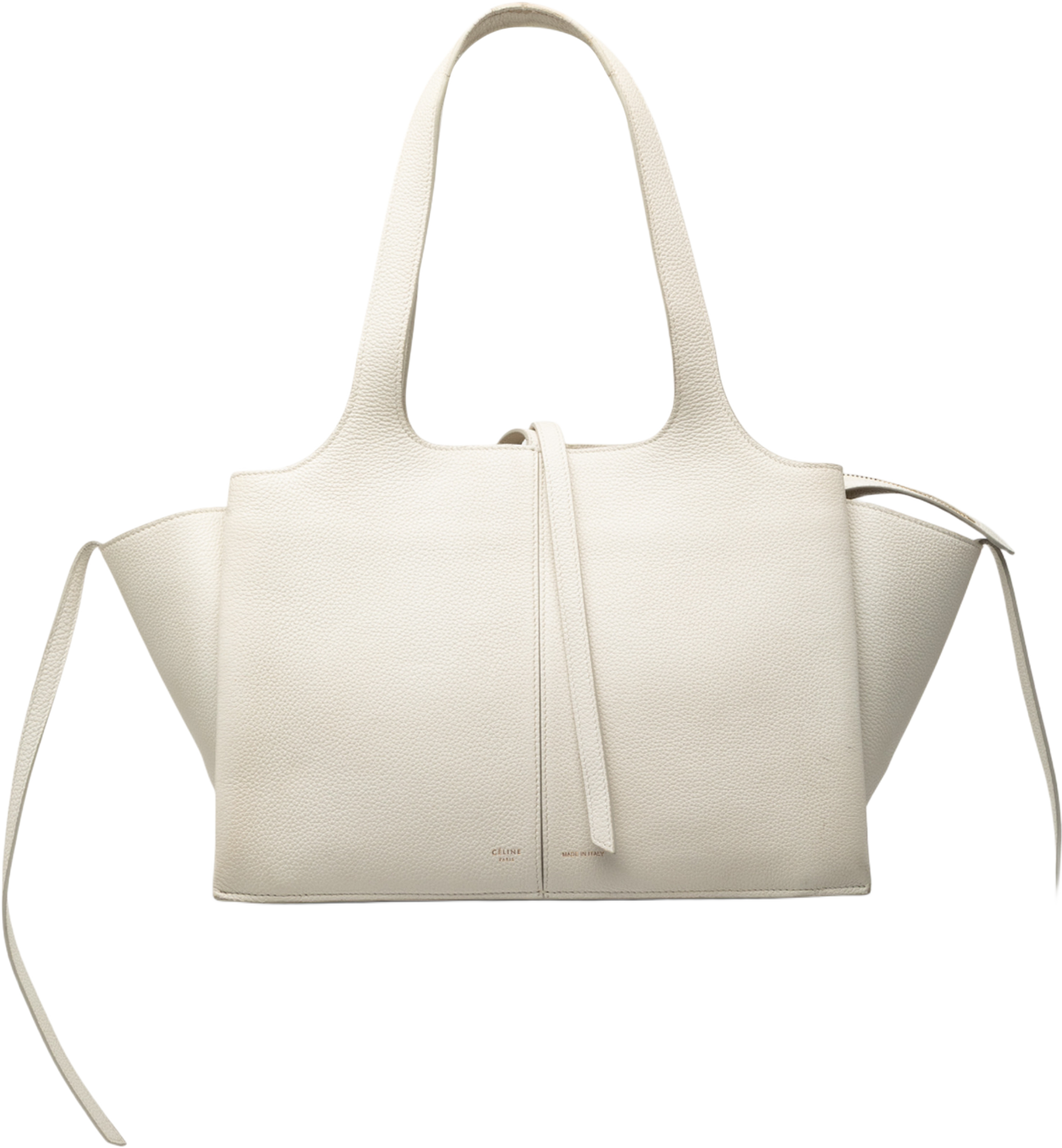 Celine Small Leather Trifold Tote, från Luxclusif, i färgen white. Klicka för att öppna bilden i stort format