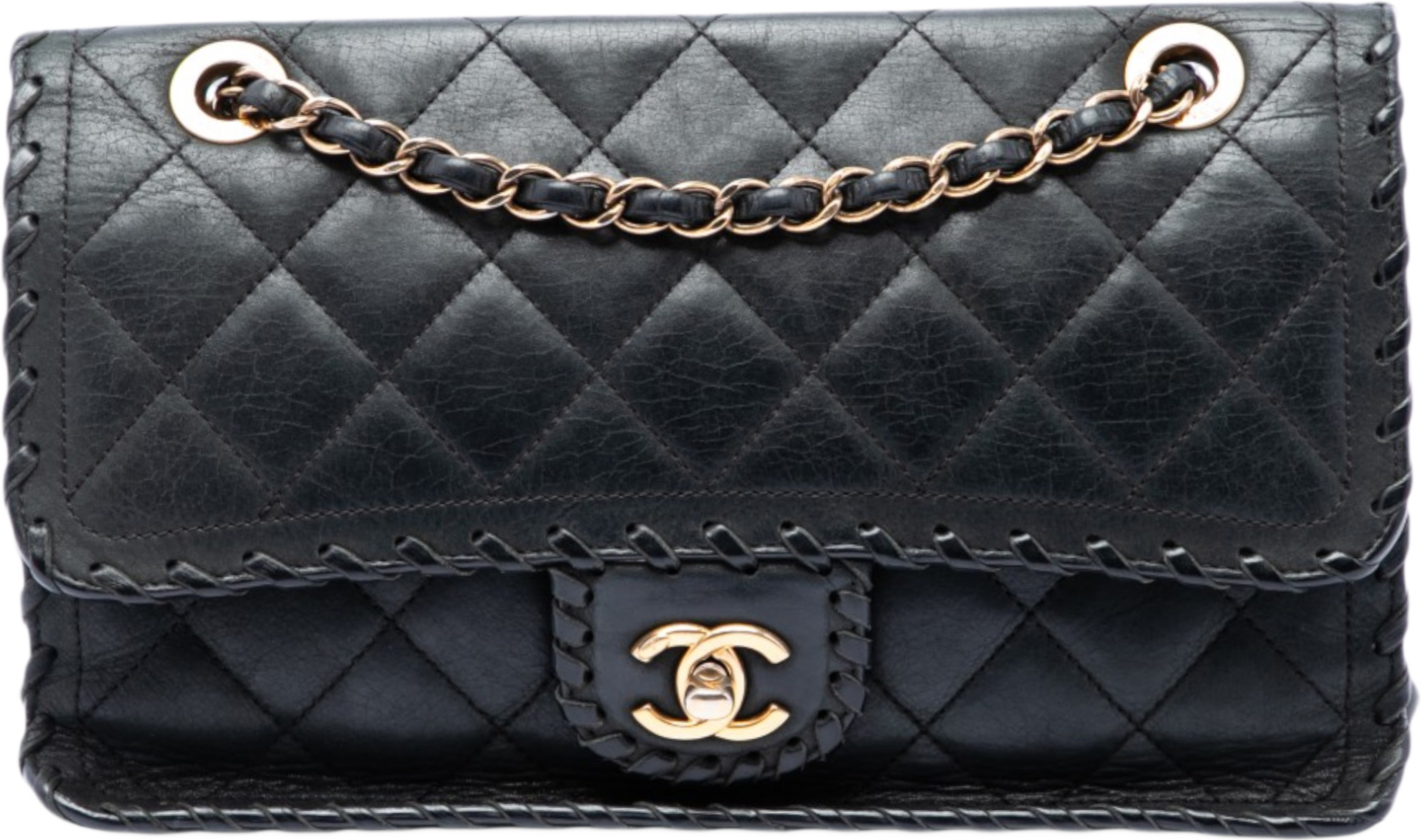 Chanel Medium Quilted Iridescent Calfskin Happy Stitch Flap, från Luxclusif, i färgen svart. Klicka för att öppna bilden i stort format