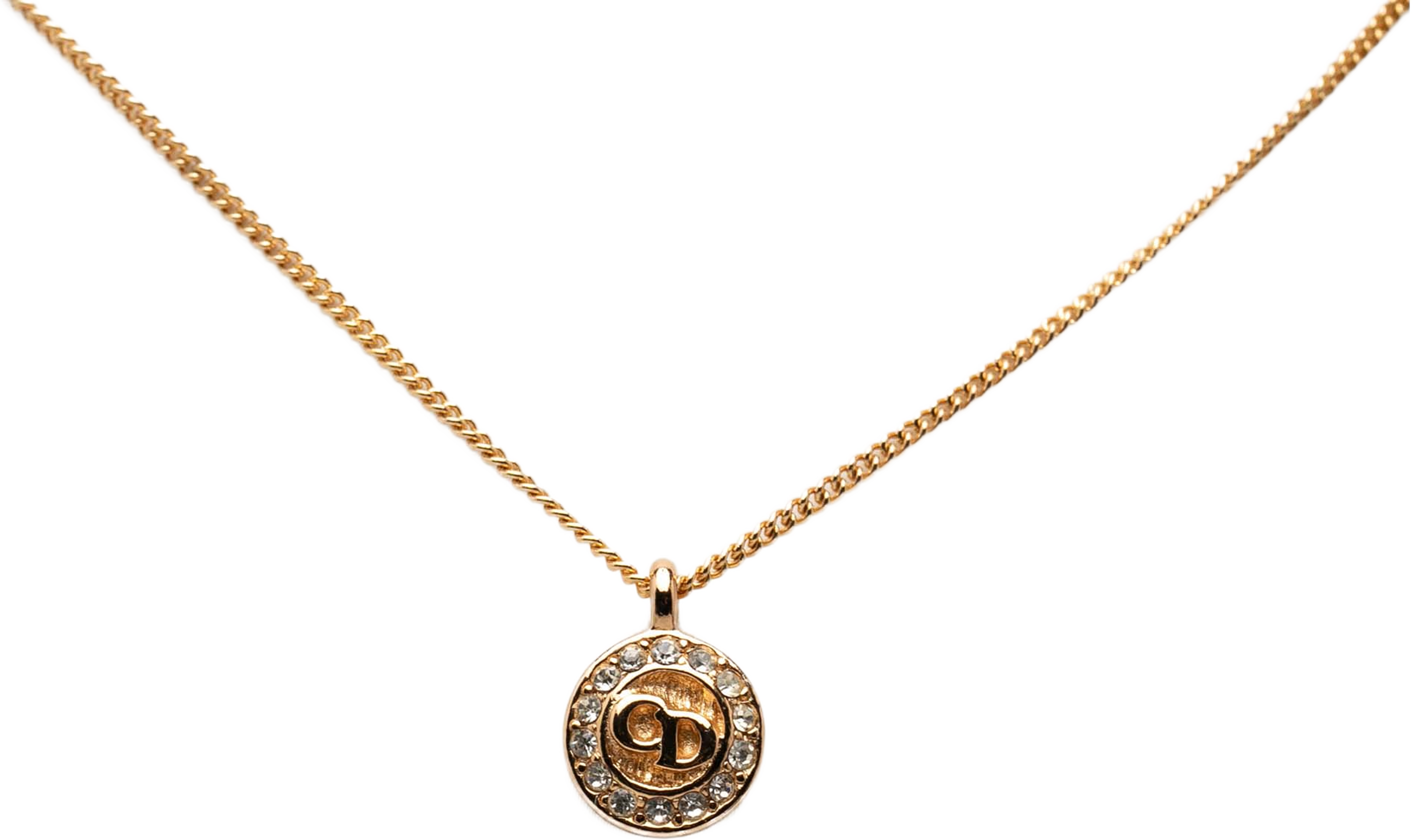 Dior Gold Plated Strass Cd Round Pendant Necklace, från Luxclusif, i färgen gold. Klicka för att öppna bilden i stort format