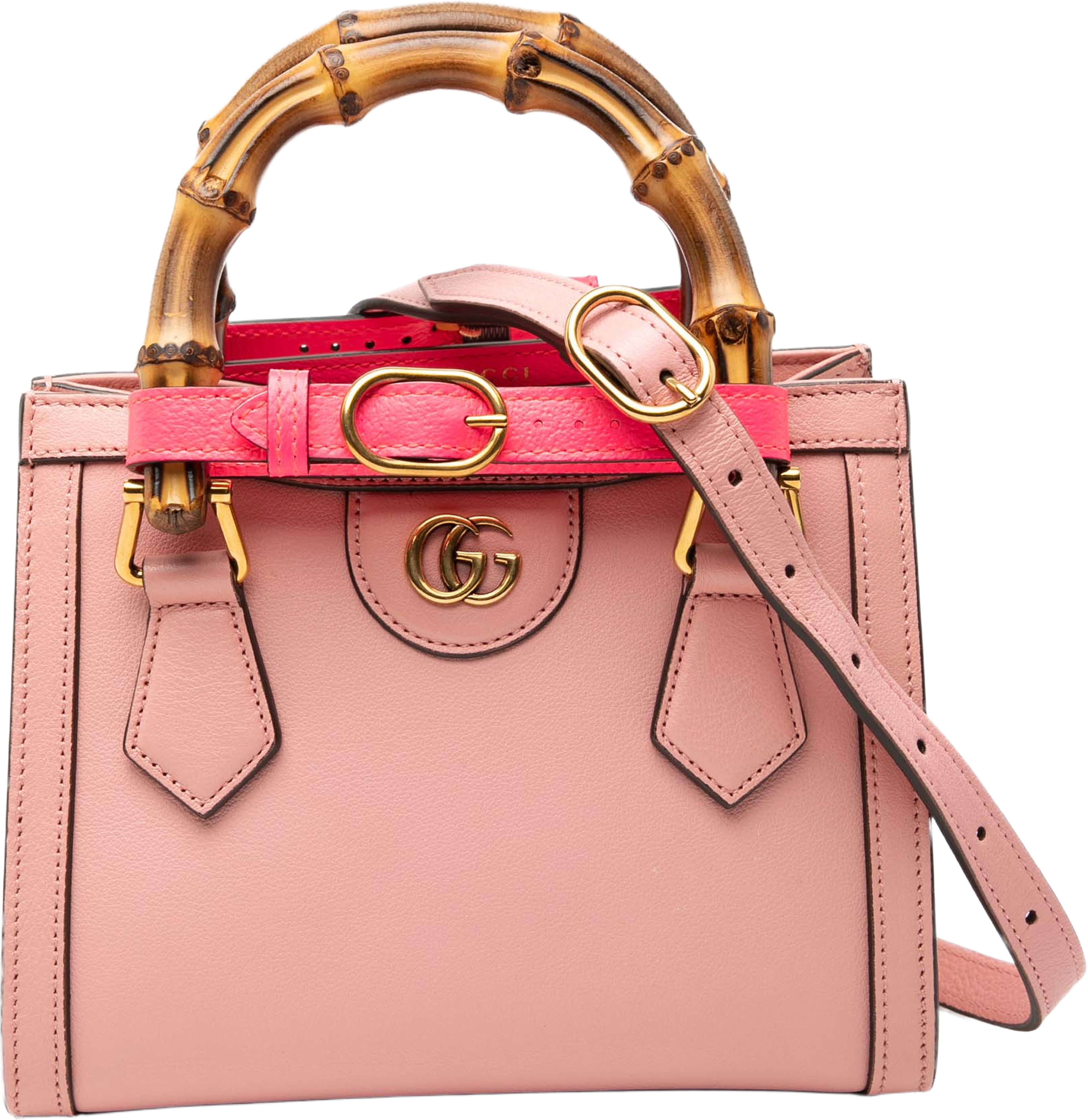 Gucci Mini Calfskin Bamboo Diana Satchel, från Luxclusif, i färgen pink. Klicka för att öppna bilden i stort format
