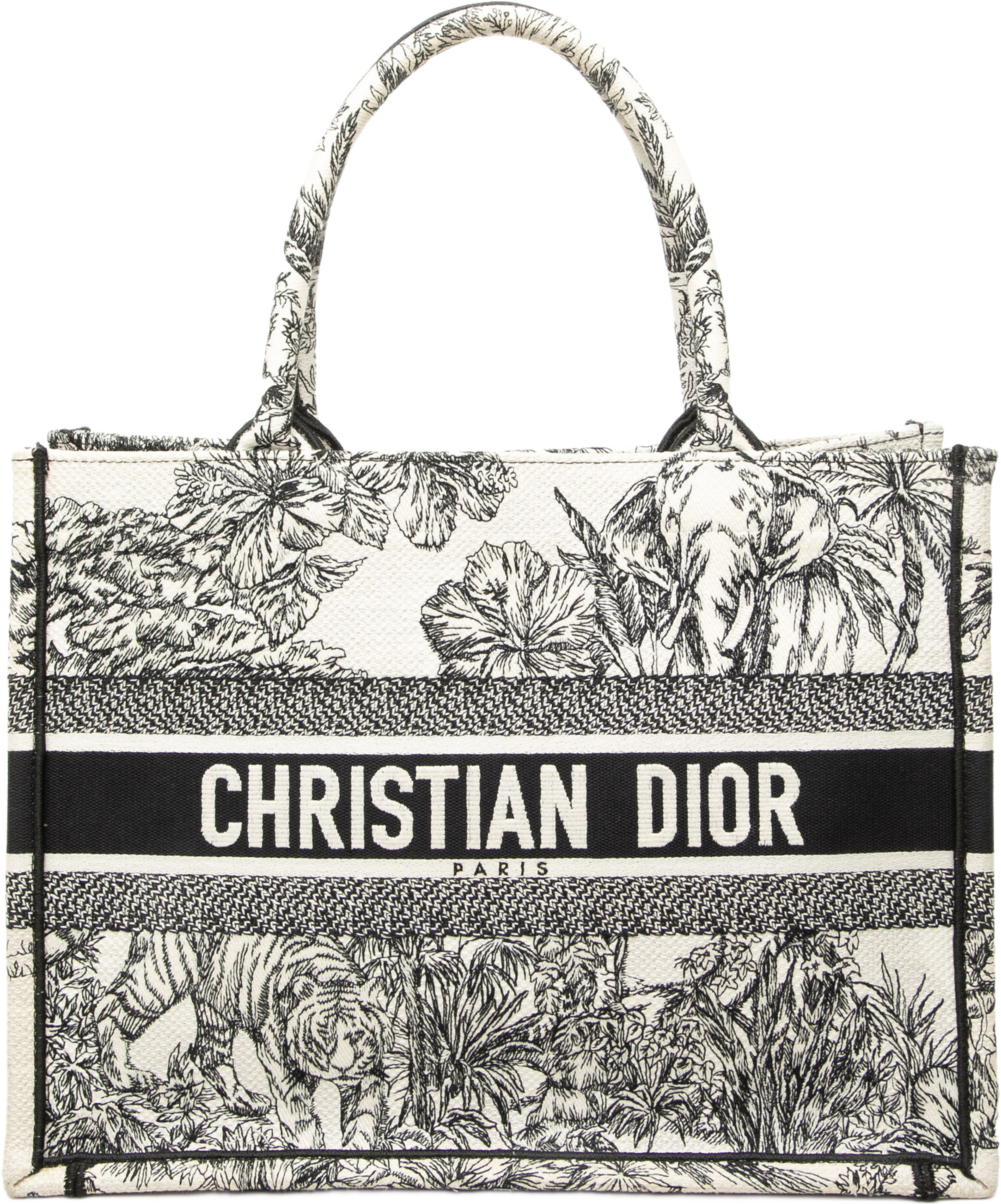 Dior Medium Embroidered Canvas Toile De Jouy Book Tote, från Luxclusif, i färgen vit. Klicka för att öppna bilden i stort format