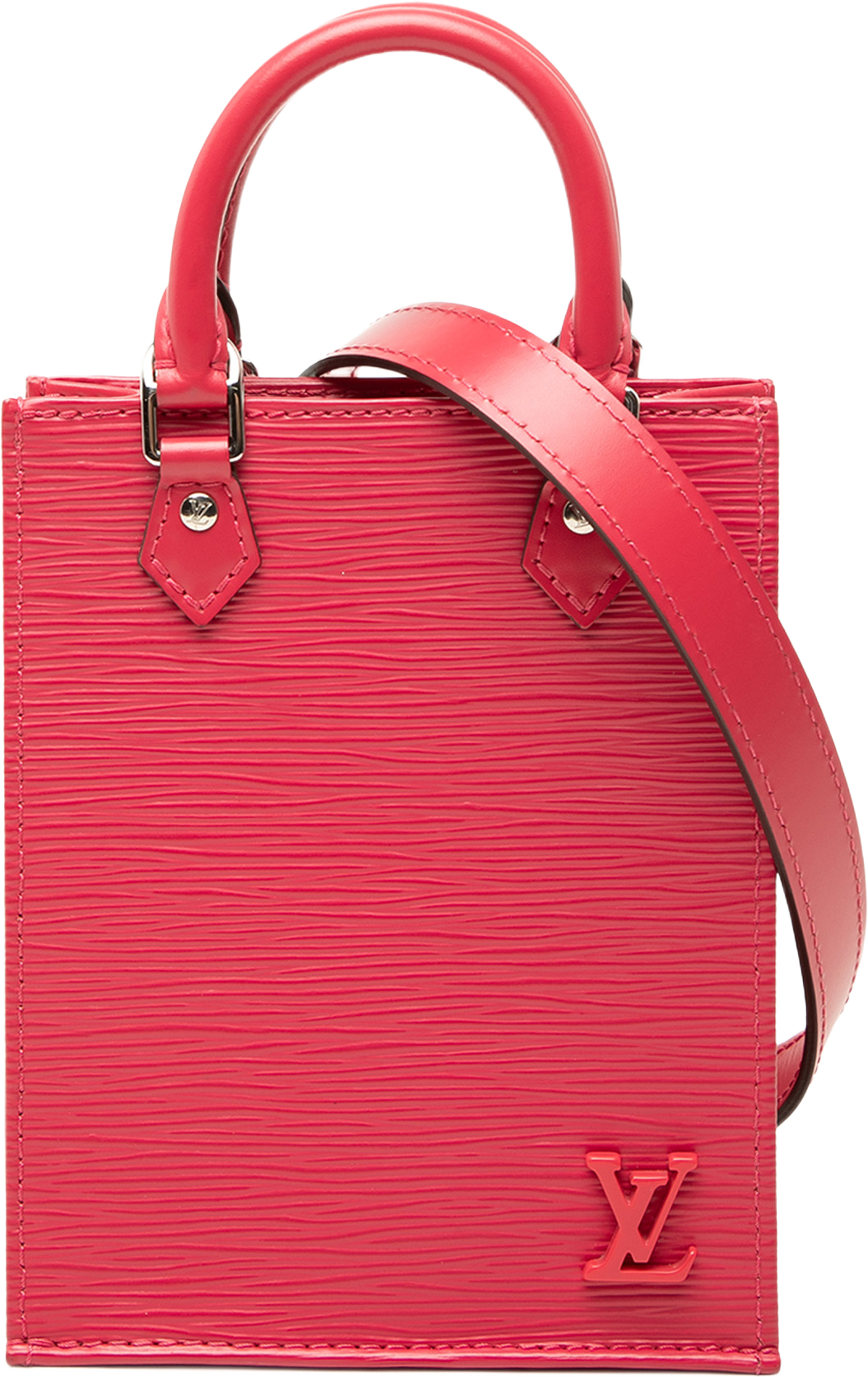 Louis Vuitton Epi Petit Sac Plat, från Luxclusif, i färgen rosa. Klicka för att öppna bilden i stort format
