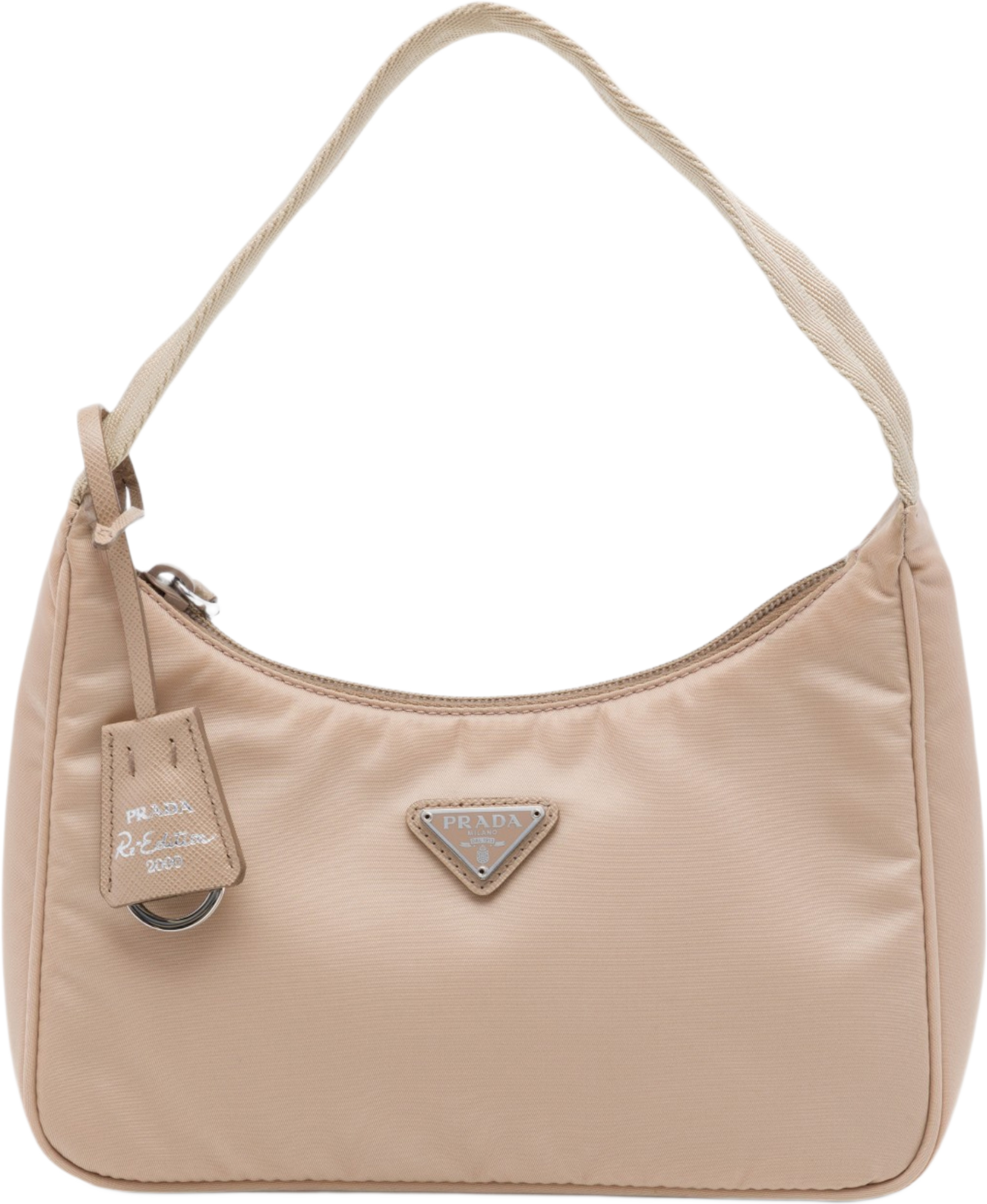 Prada Mini Tessuto Re Edition 2000 Shoulder Bag, från Luxclusif, i färgen beige. Klicka för att öppna bilden i stort format