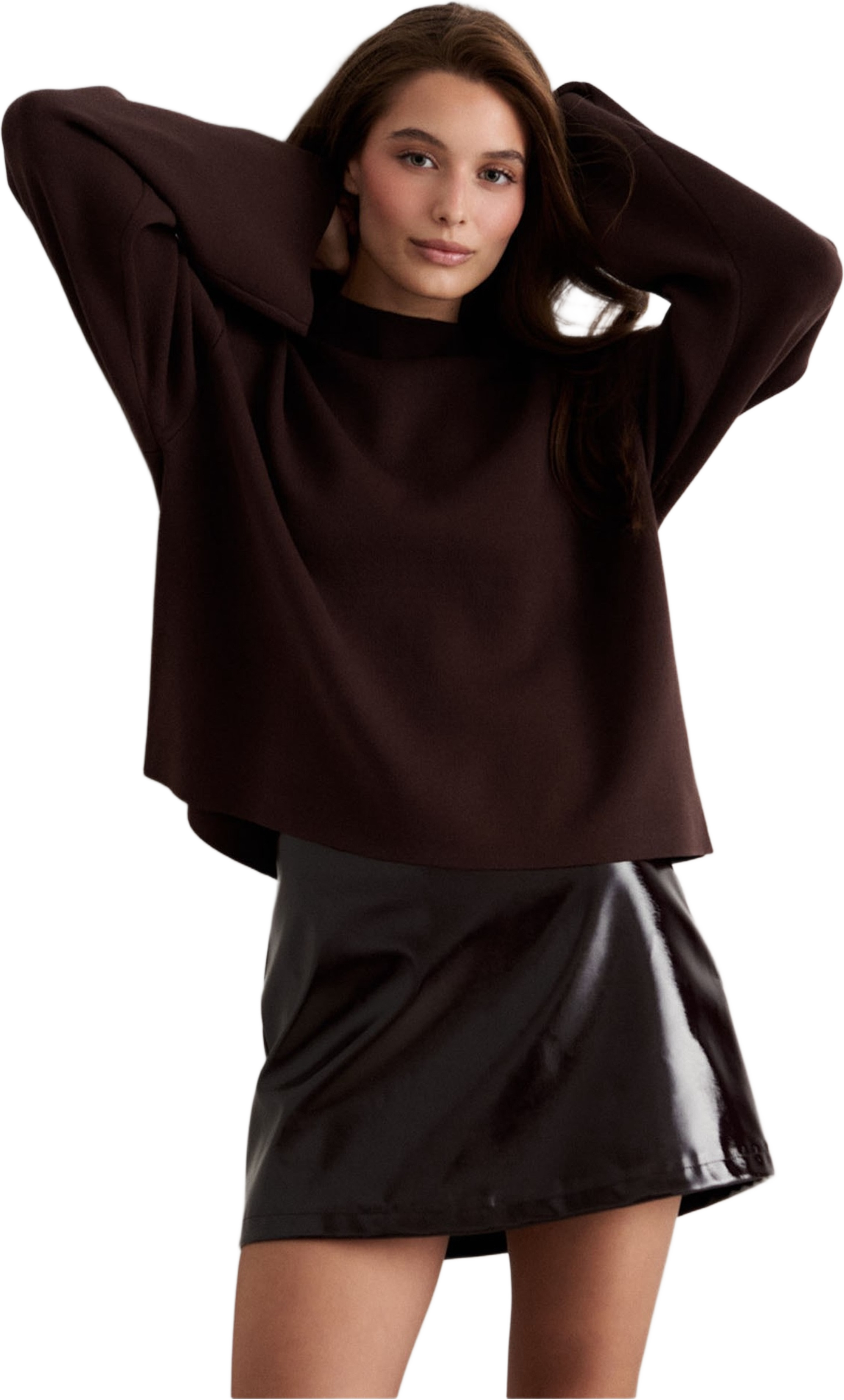 Faux Leather Skirt, från aim'n, i färgen chocolate. Klicka för att öppna bilden i stort format