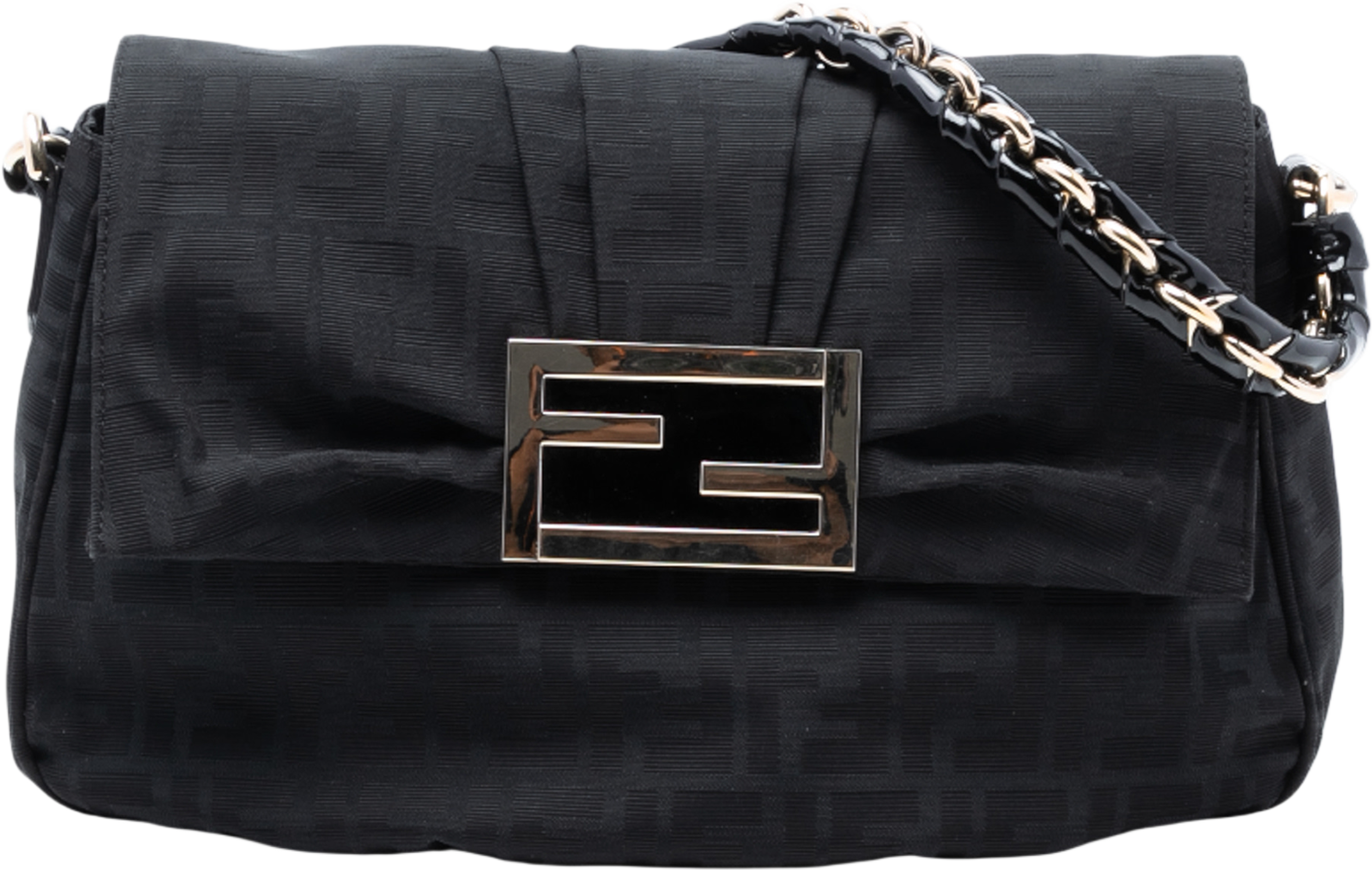 Fendi Zucca Canvas Mia Flap Shoulder Bag, från Luxclusif, i färgen black. Klicka för att öppna bilden i stort format