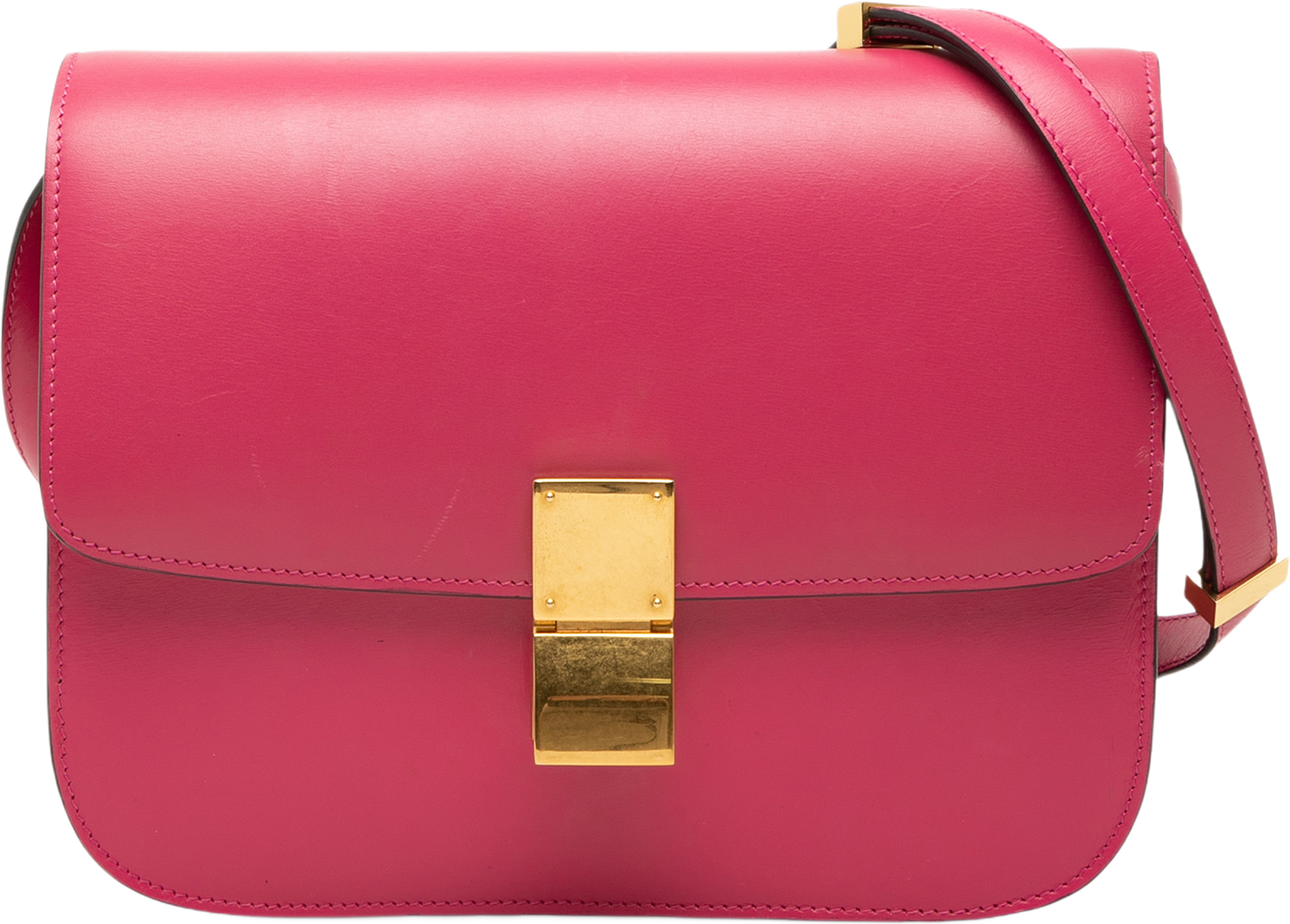Celine Medium Calfskin Classic Box, från Luxclusif, i färgen rosa. Klicka för att öppna bilden i stort format