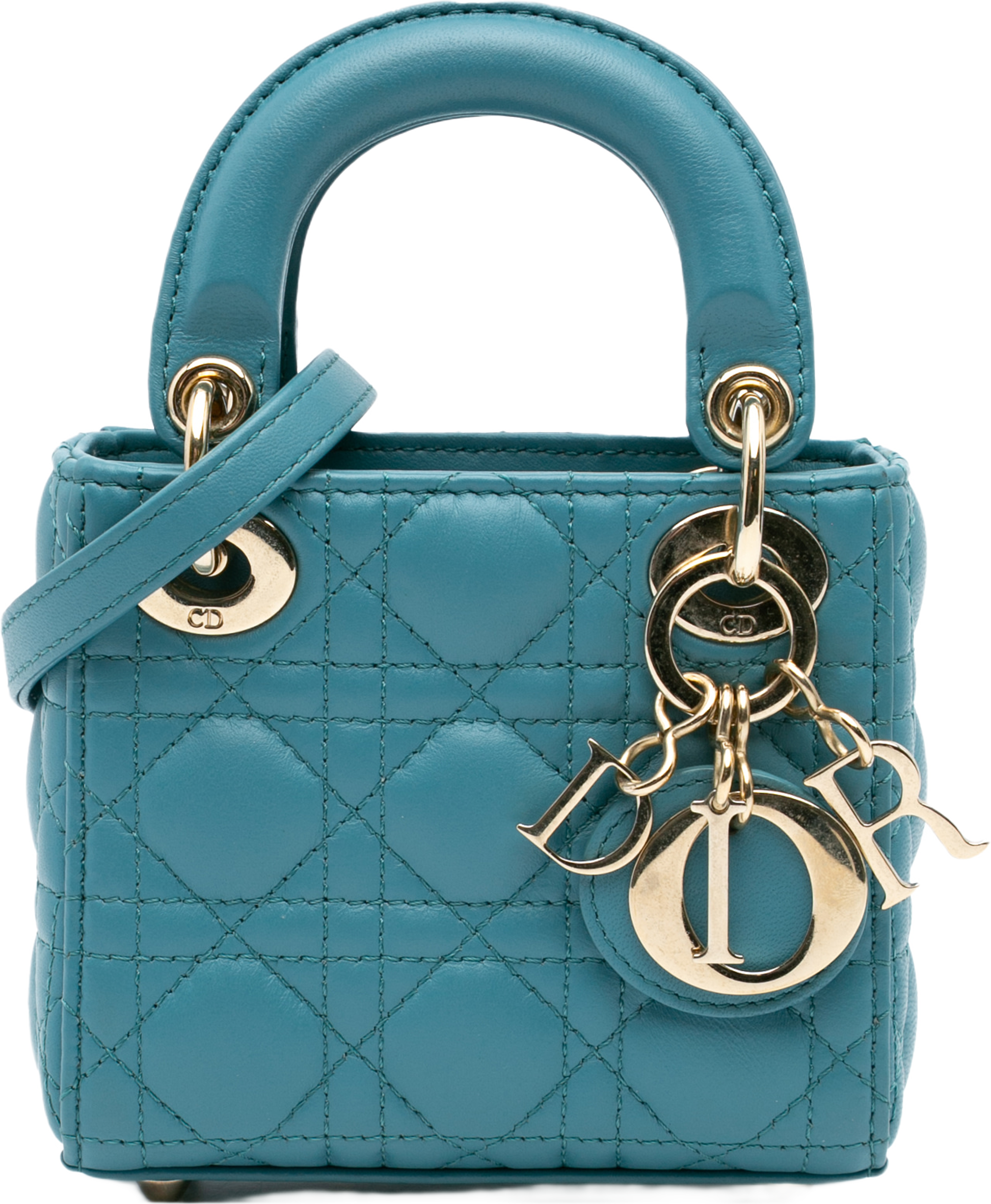 Dior Micro Lambskin Cannage Lady Dior, från Luxclusif, i färgen blue. Klicka för att öppna bilden i stort format