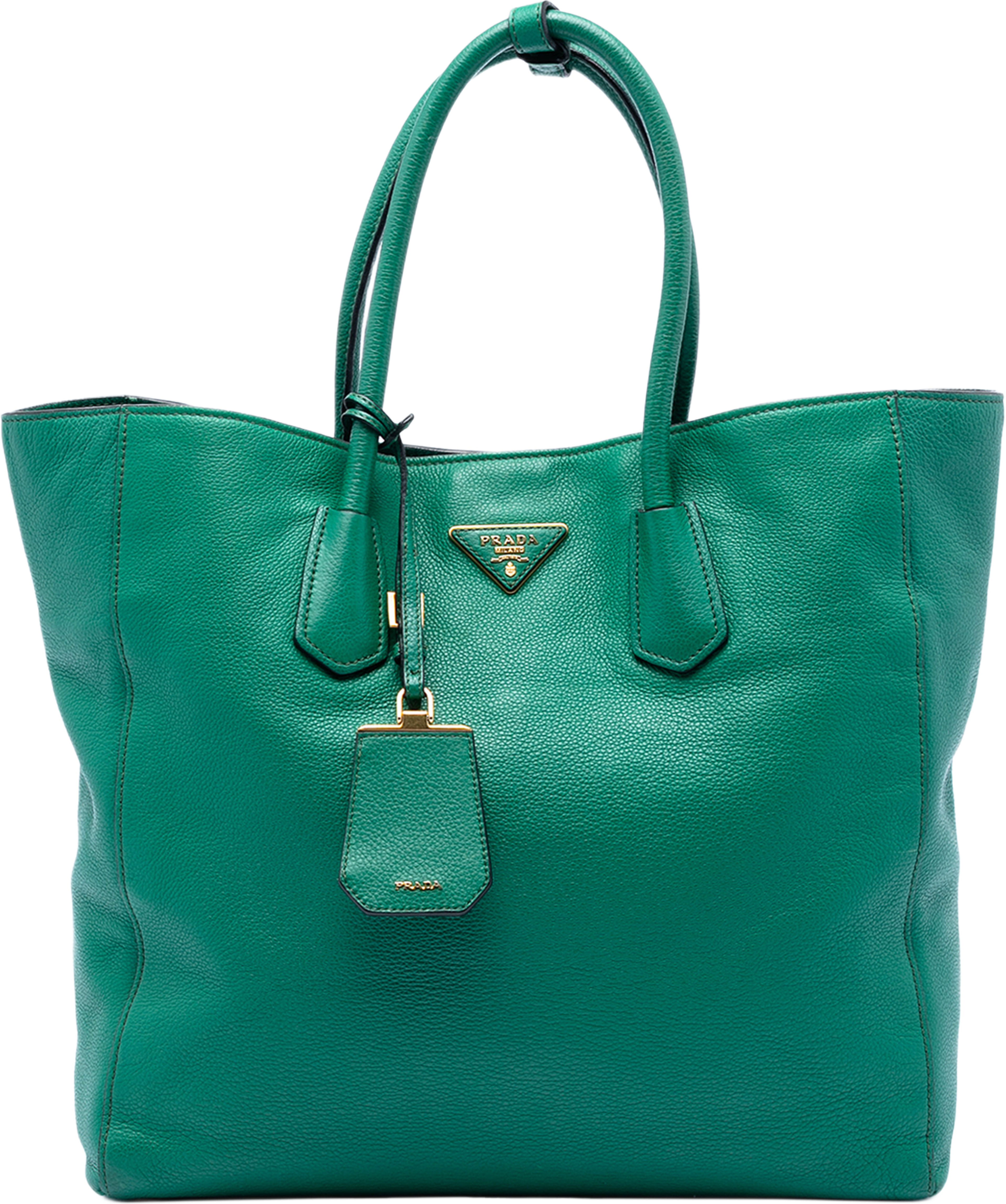 Prada Vitello Daino Open Convertible Tote, från Luxclusif, i färgen green. Klicka för att öppna bilden i stort format