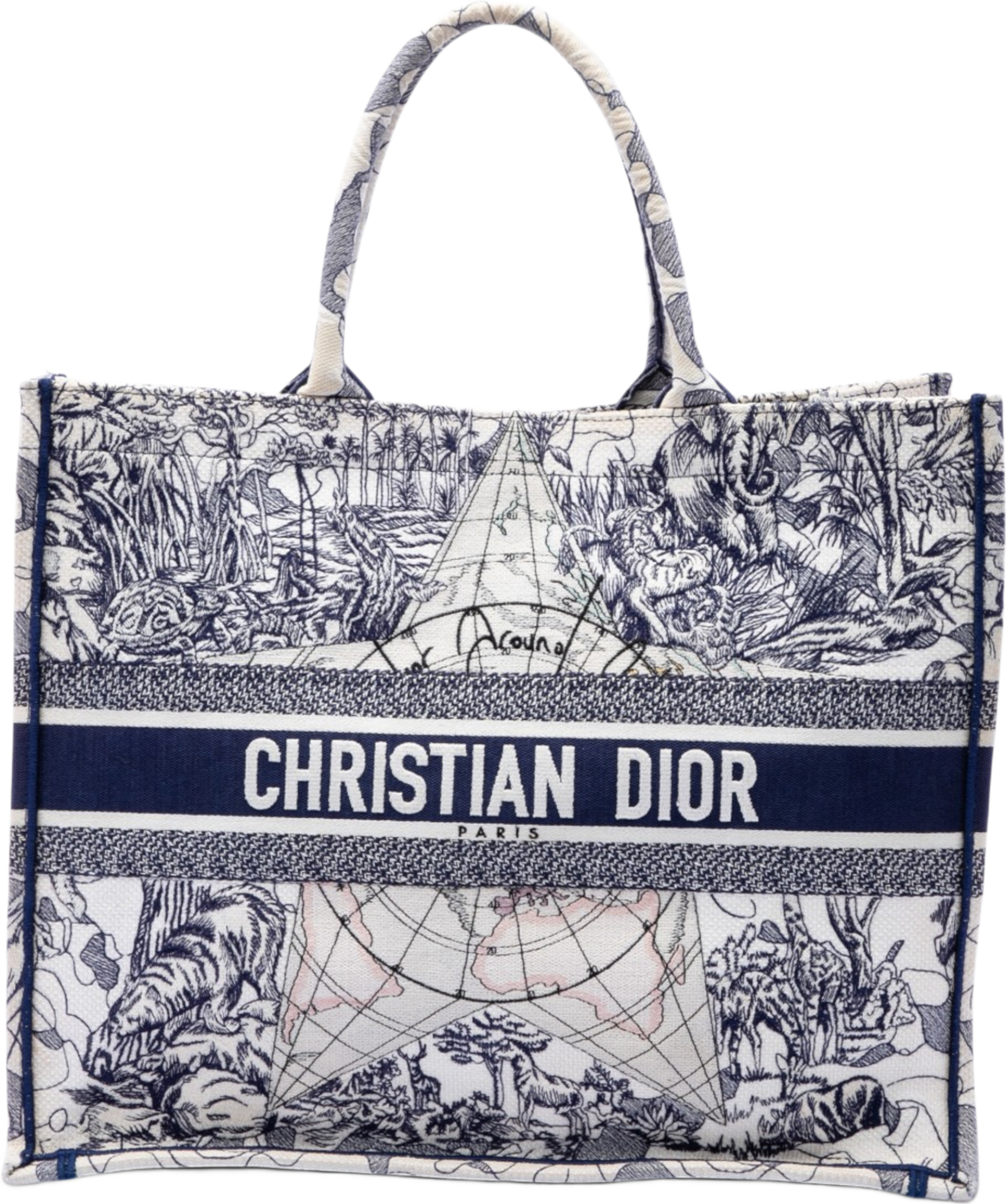 Dior Large Canvas Embroidered Around The World Book Tote, från Luxclusif, i färgen vit. Klicka för att öppna bilden i stort format