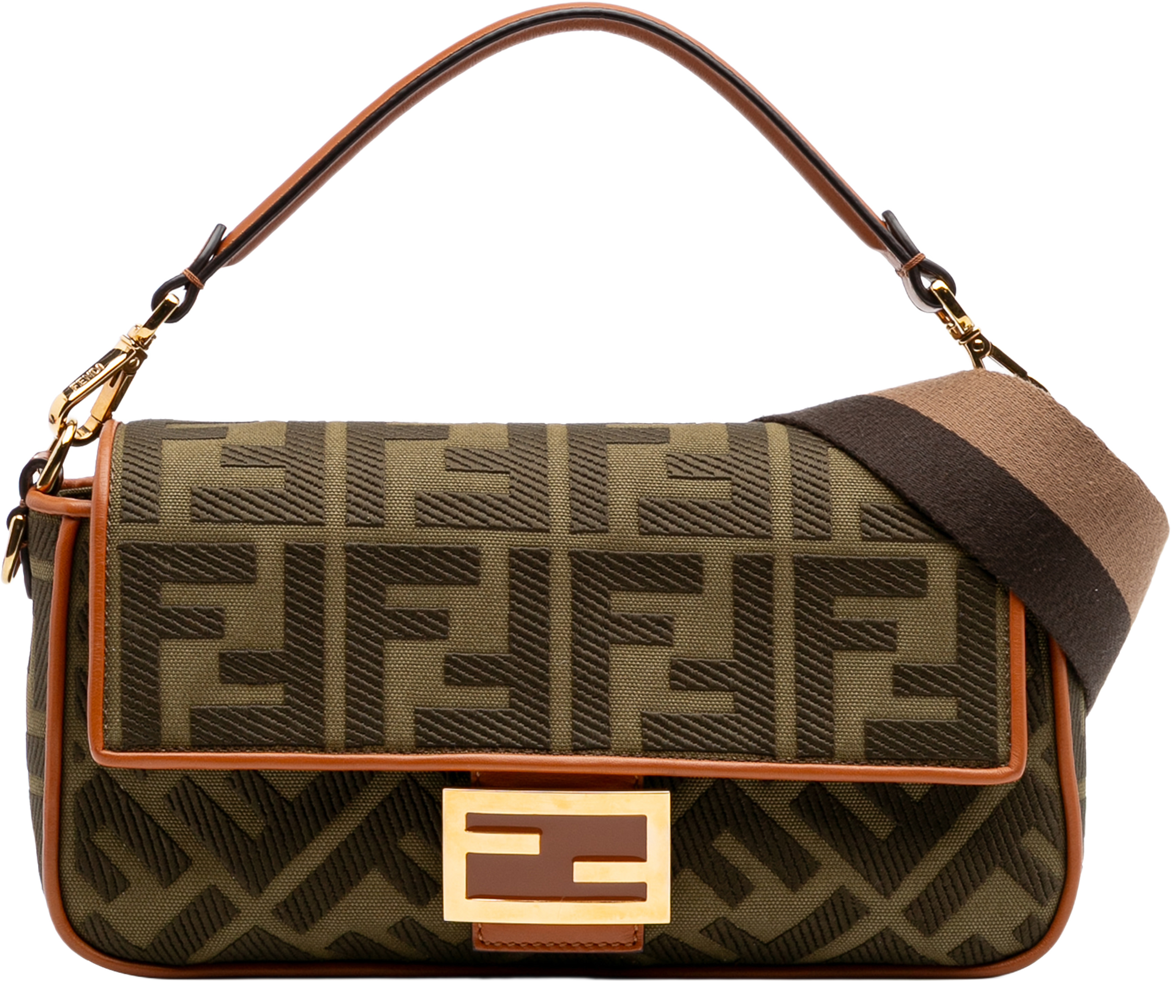 Fendi Zucca Embroidered Canvas Baguette Satchel