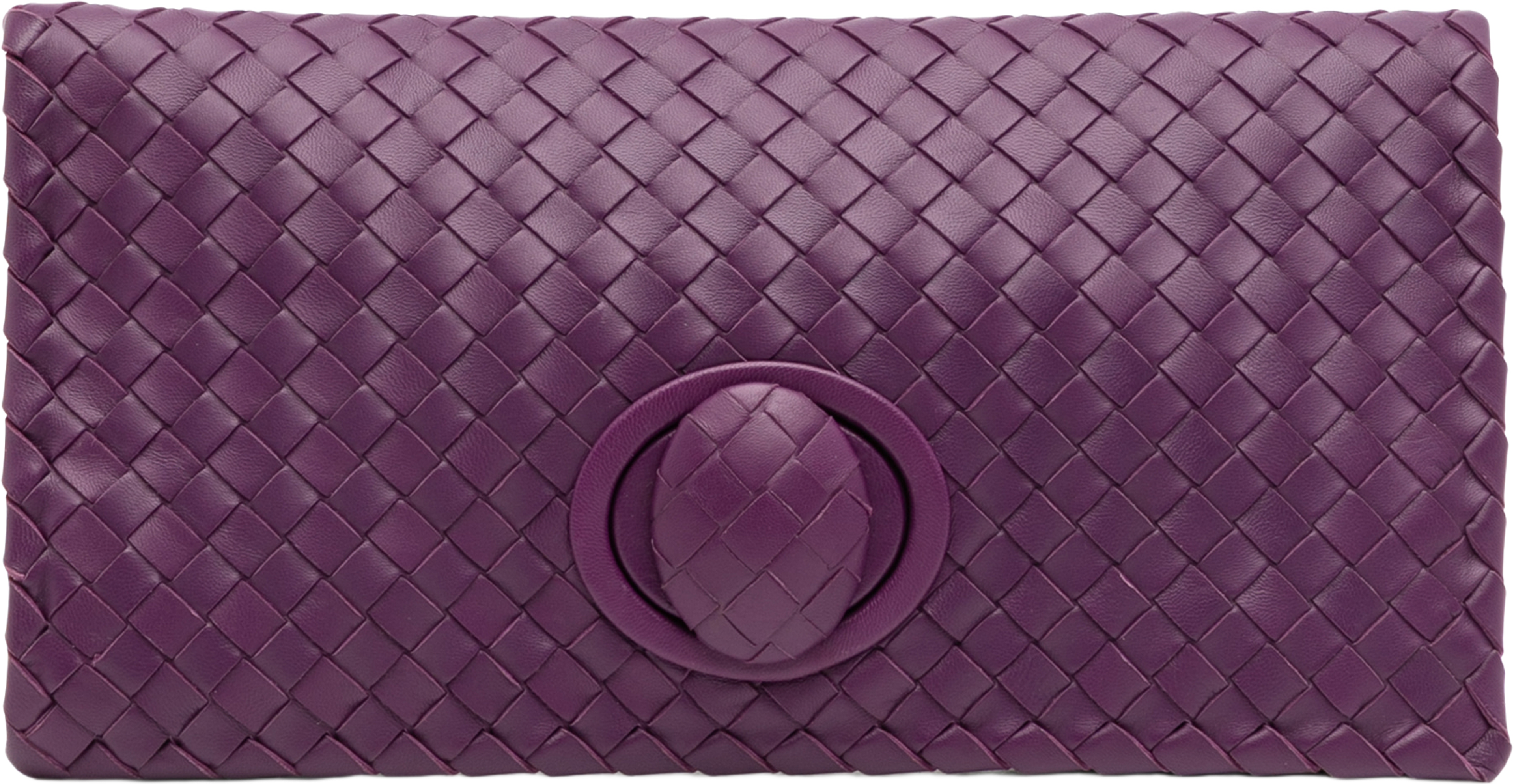 Bottega Veneta Nappa Intrecciato Turn Lock Clutch, från Luxclusif, i färgen dark purple. Klicka för att öppna bilden i stort format