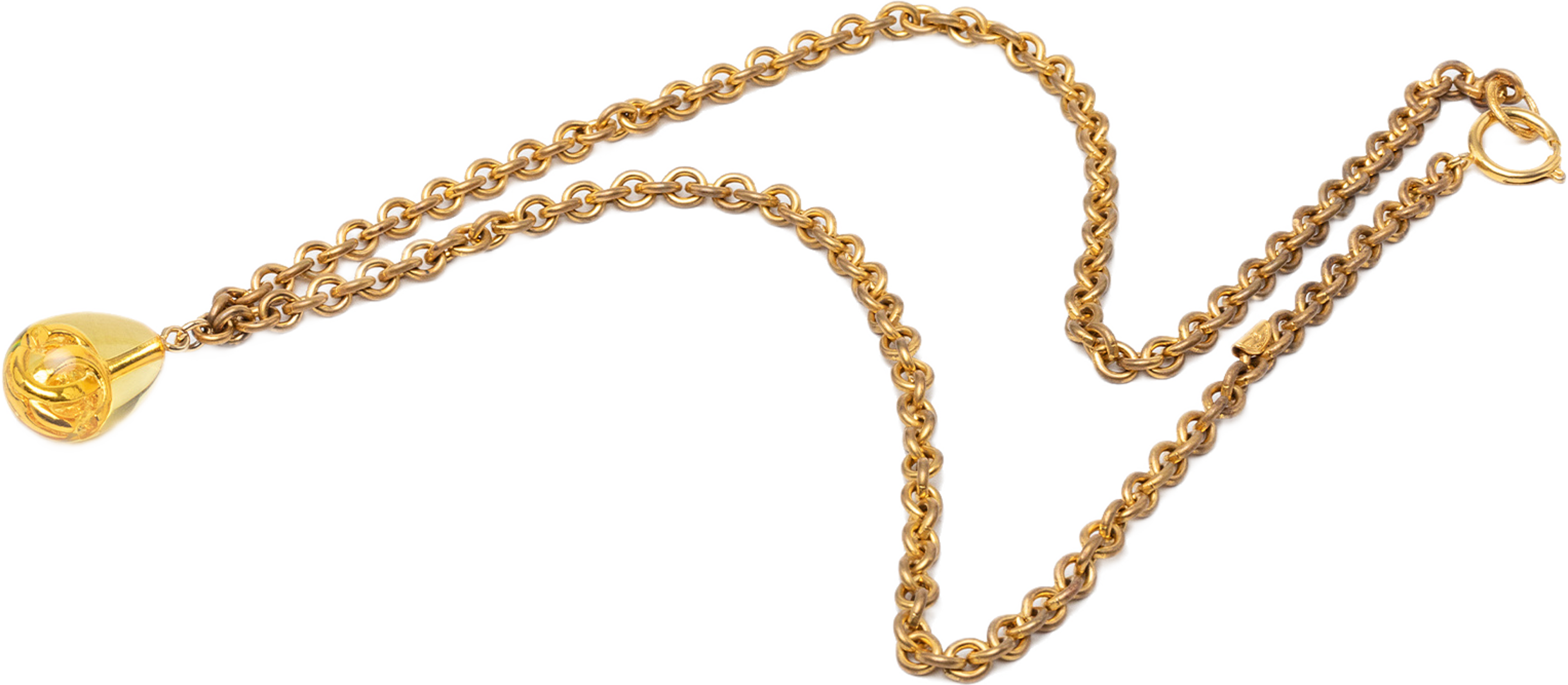 Chanel Cc Gold Plated Resin Teardrop Pendant Necklace, från Luxclusif, i färgen guld. Klicka för att öppna bilden i stort format