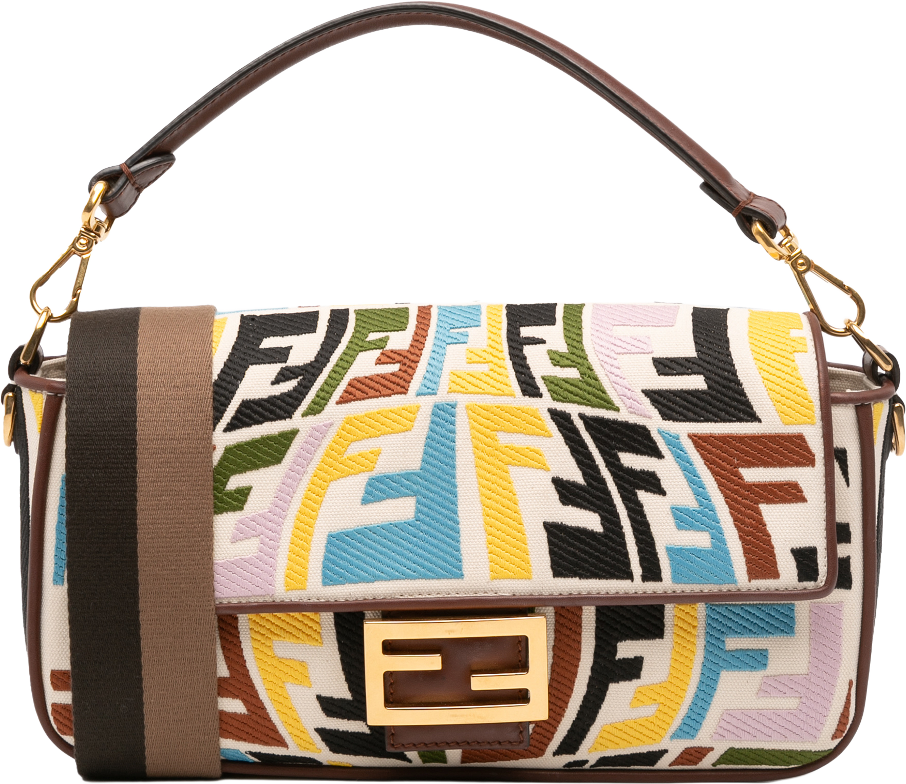 Fendi Sarah Coleman Zucca Embroidered Canvas Fish Eye Vertigo Baguette Satchel, från Luxclusif, i färgen light beige. Klicka för att öppna bilden i stort format