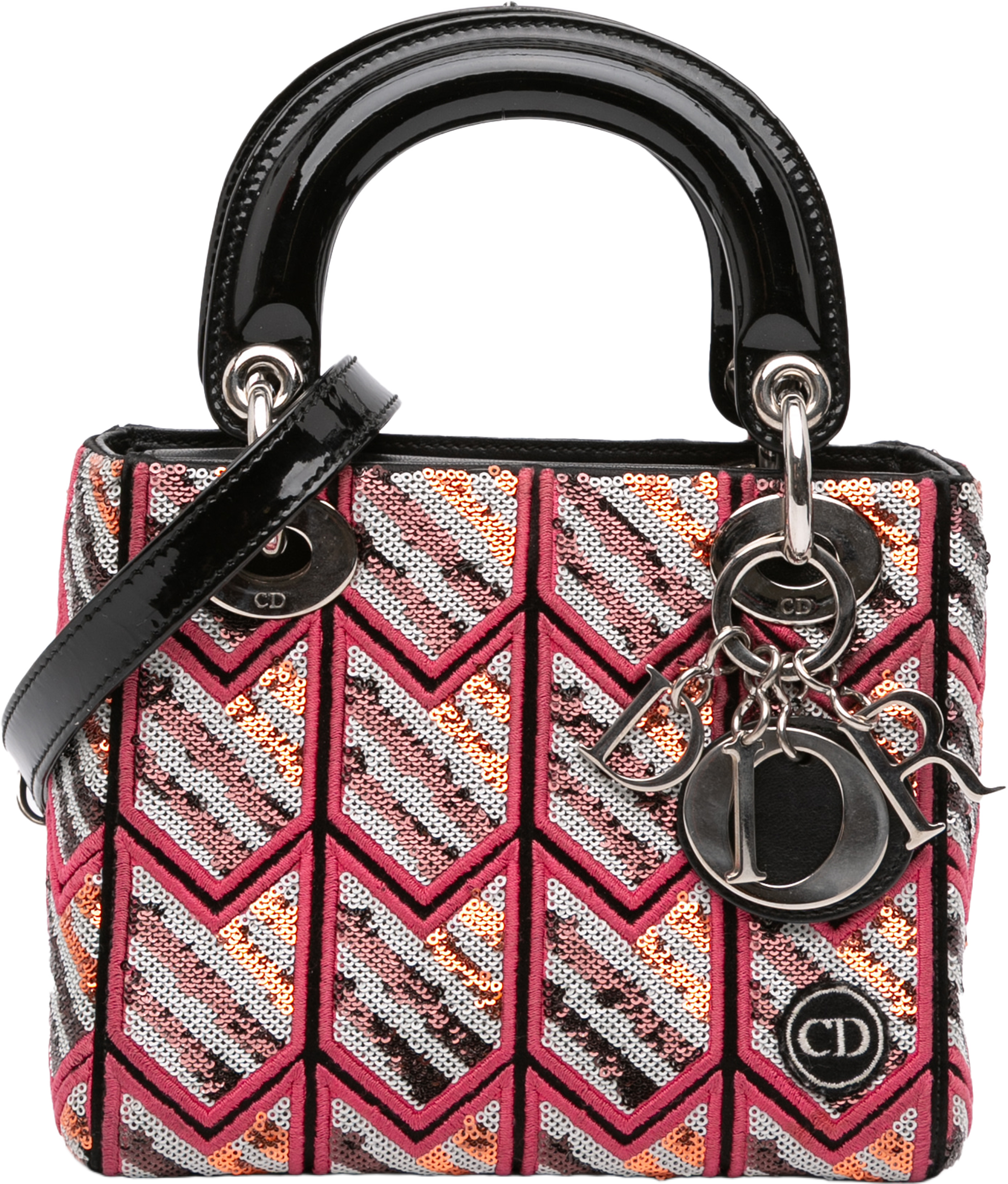 Dior Mini Patent Sequined Lady Dior, från Luxclusif, i färgen pink. Klicka för att öppna bilden i stort format