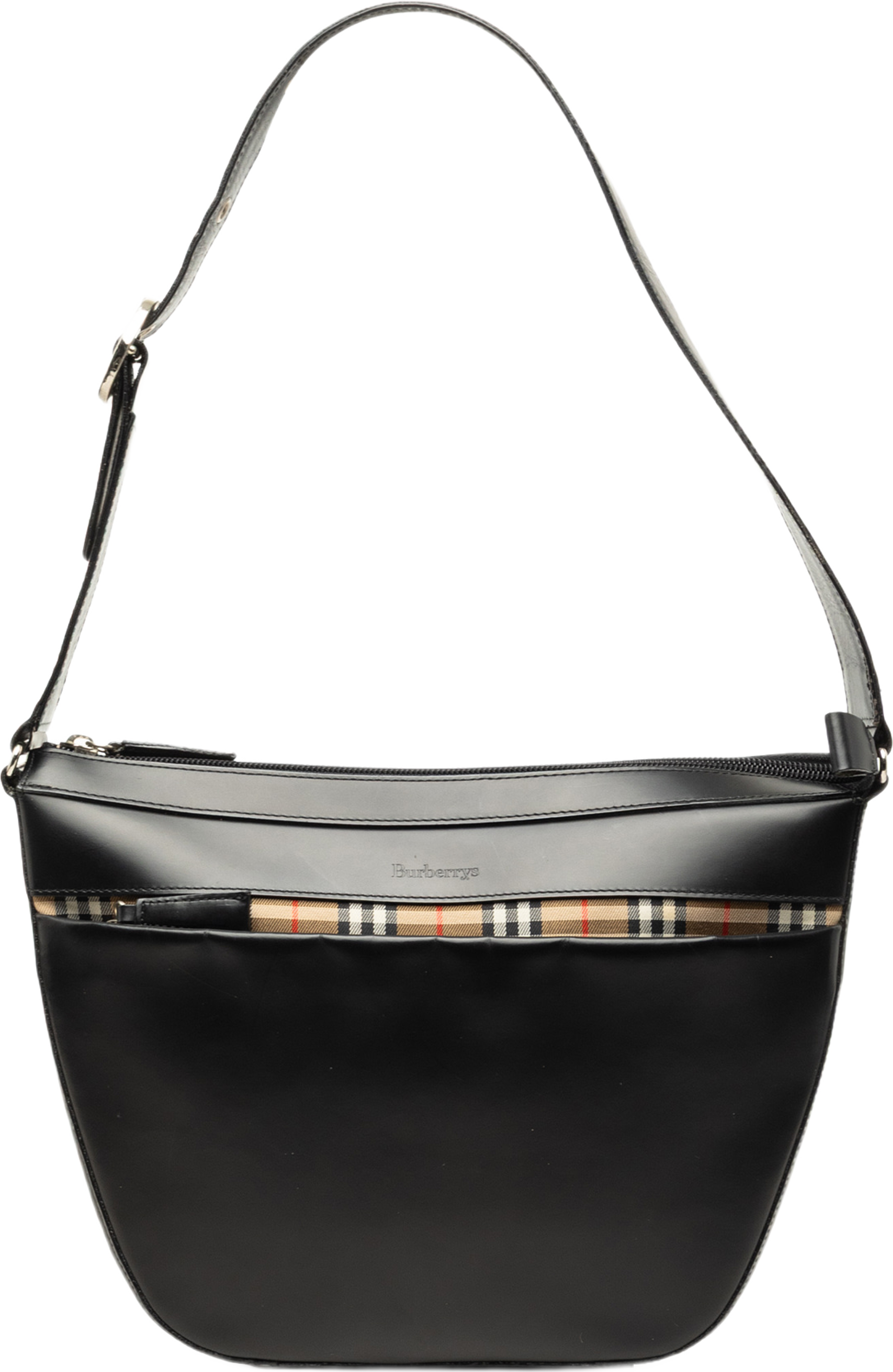 Burberry House Check Trimmed Leather Shoulder Bag, från Luxclusif, i färgen svart. Klicka för att öppna bilden i stort format