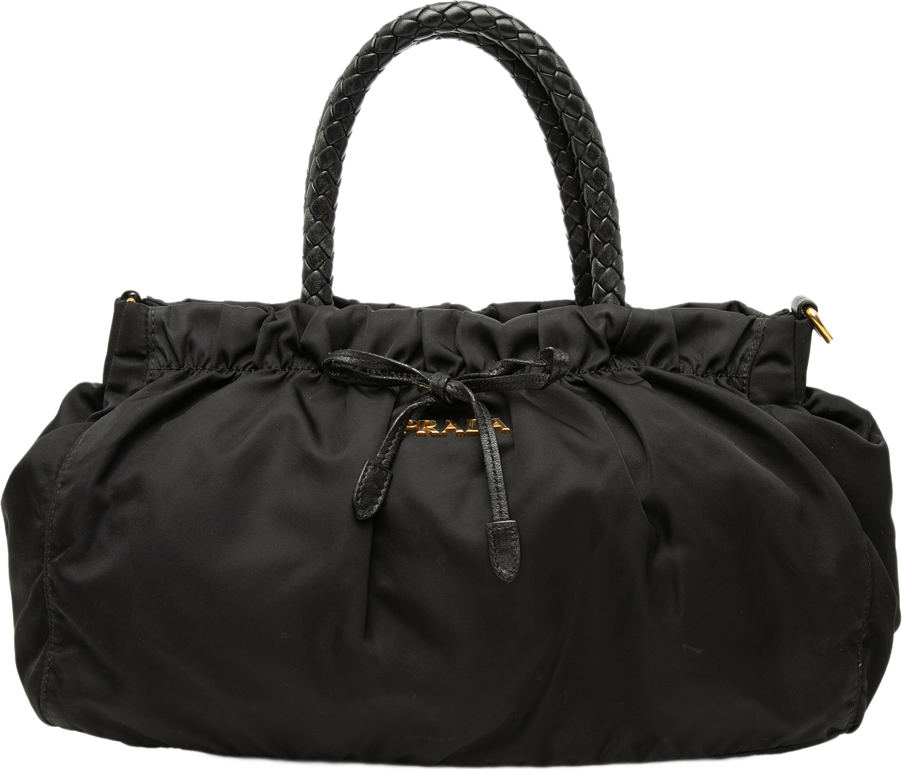 Prada Tessuto Bow Satchel, från Luxclusif, i färgen svart. Klicka för att öppna bilden i stort format