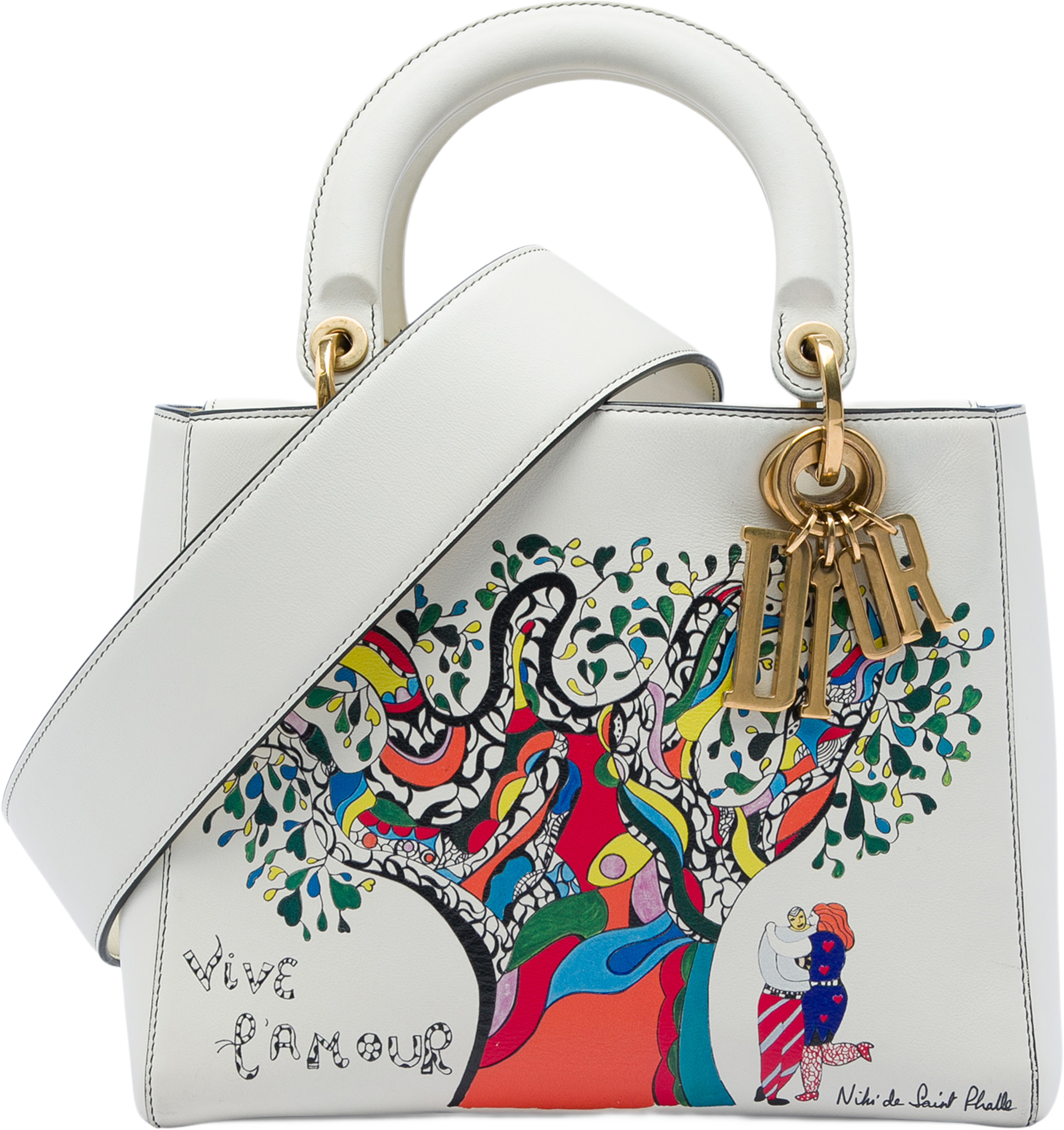 Dior Niki De Saint Phalle Medium Calfskin Vive L Amour Lady Dior, från Luxclusif, i färgen vit. Klicka för att öppna bilden i stort format