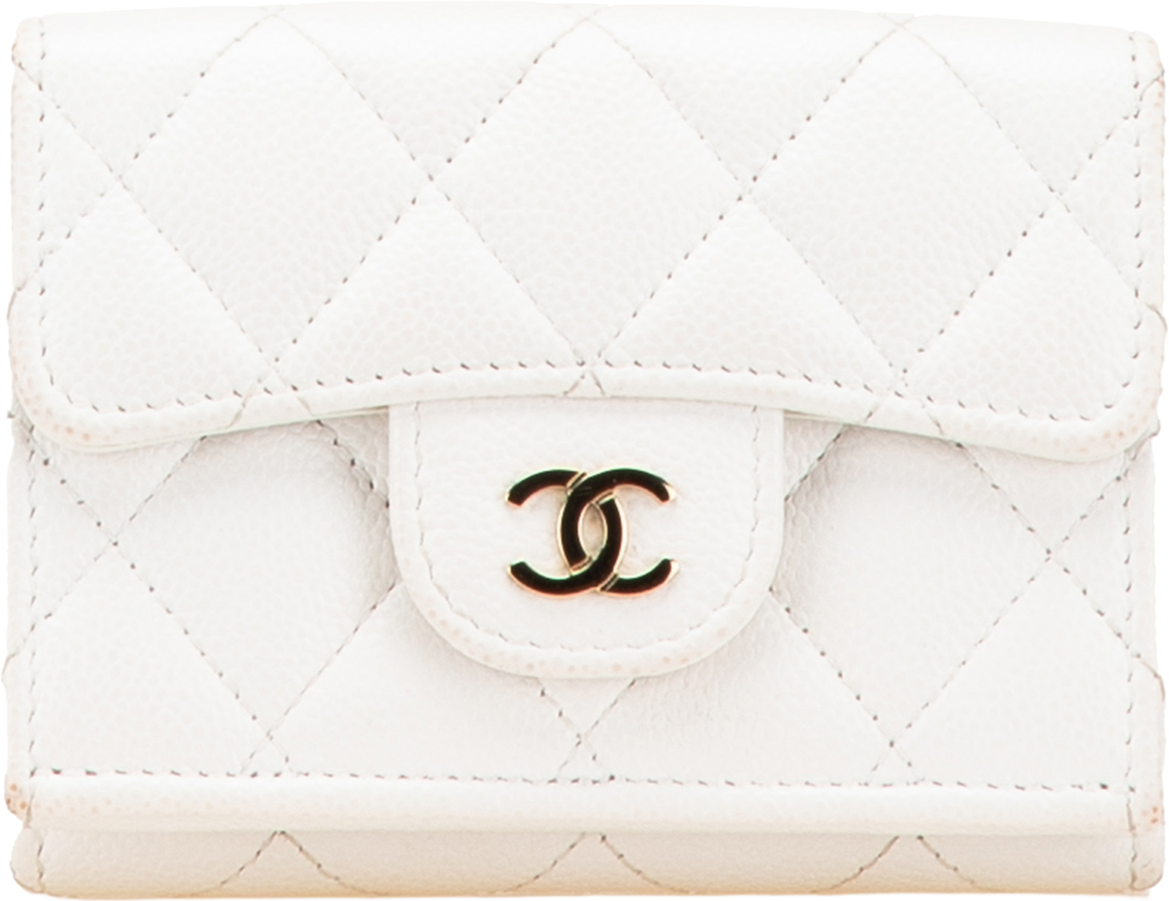 Chanel Cc Quilted Caviar Trifold Flap Wallet, från Luxclusif, i färgen ivory. Klicka för att öppna bilden i stort format