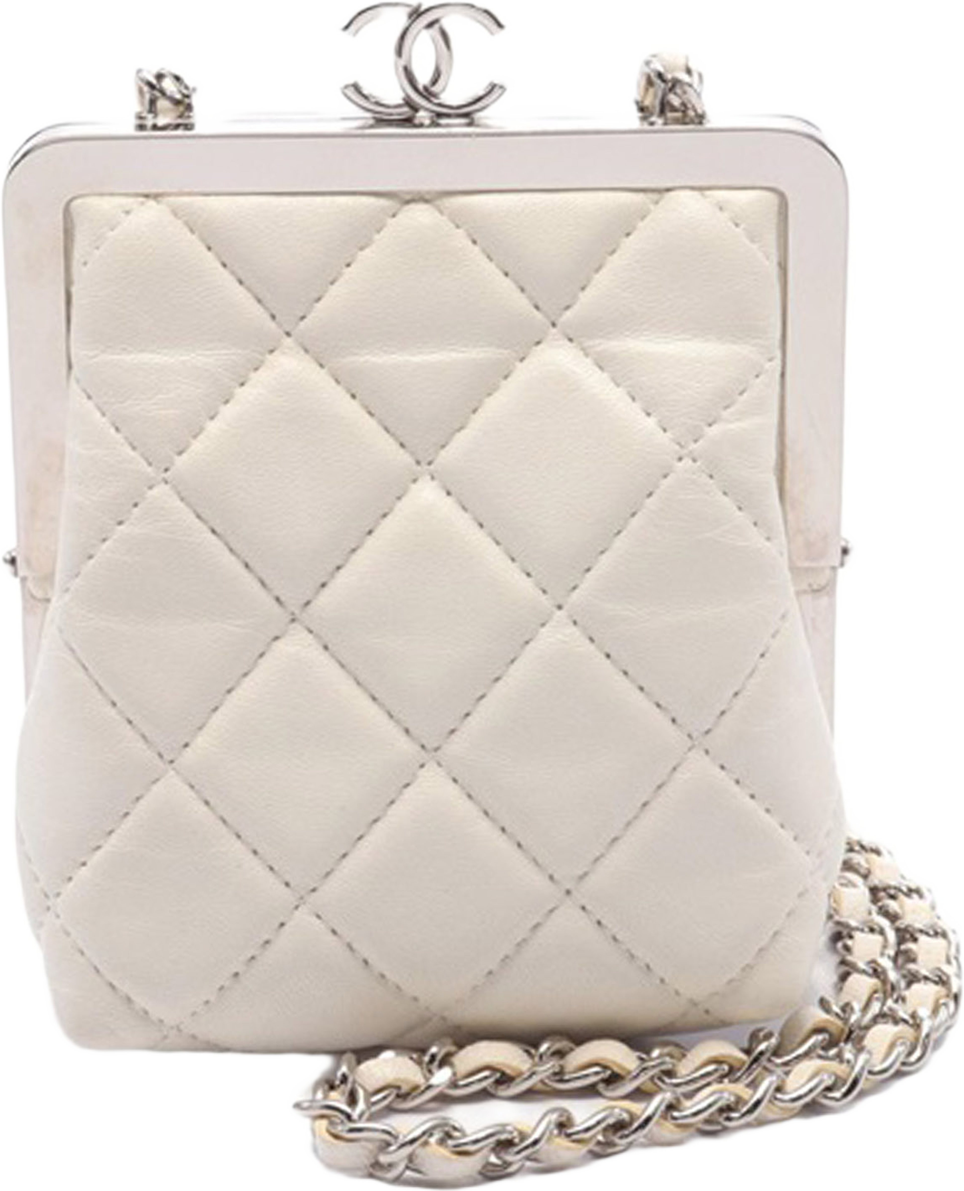 Chanel Lambskin And Plexiglass Kiss Clutch With Chain