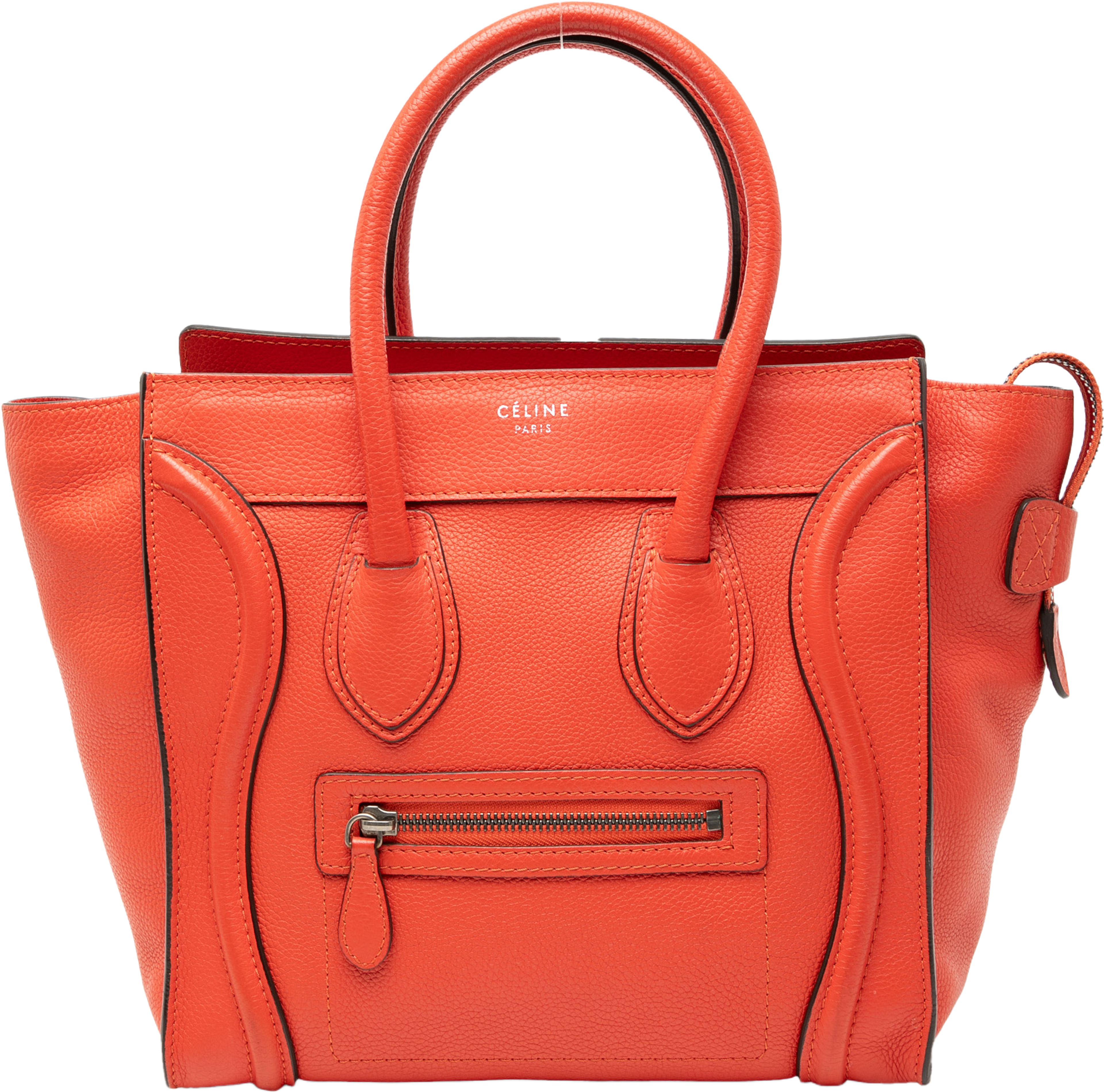 Celine Micro Leather Luggage Tote, från Luxclusif, i färgen orange. Klicka för att öppna bilden i stort format