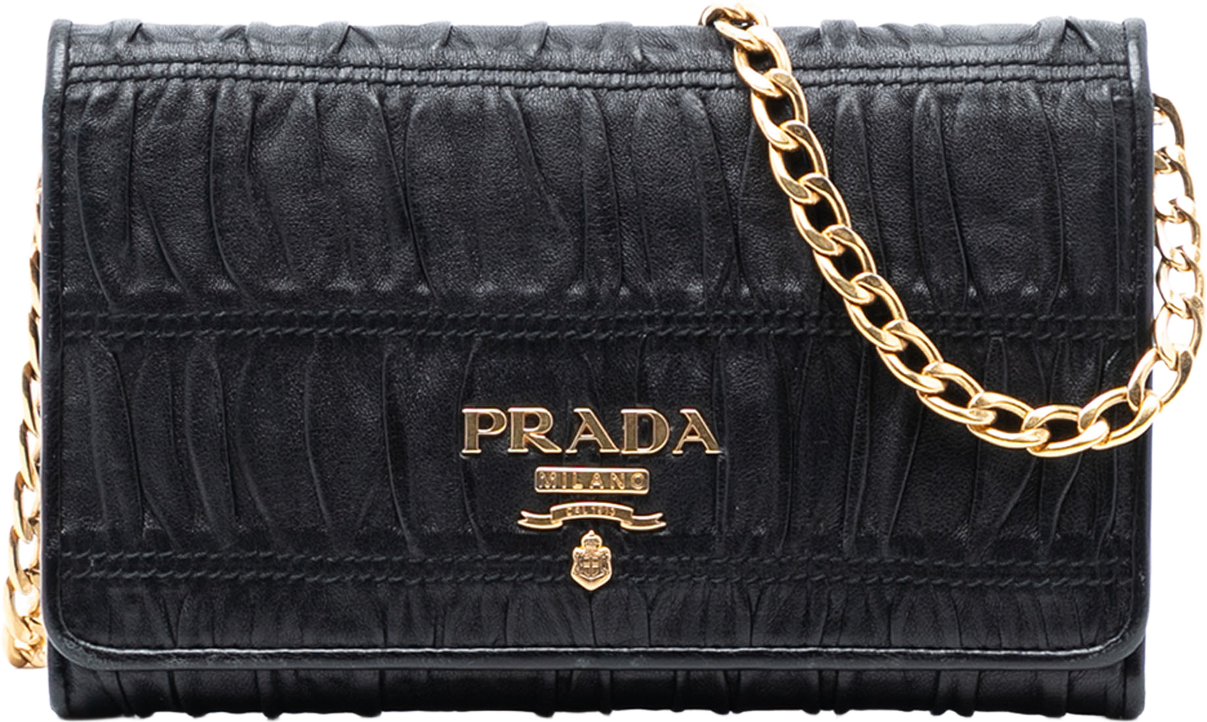 Prada Nappa Gaufre Wallet On Chain, från Luxclusif, i färgen black. Klicka för att öppna bilden i stort format