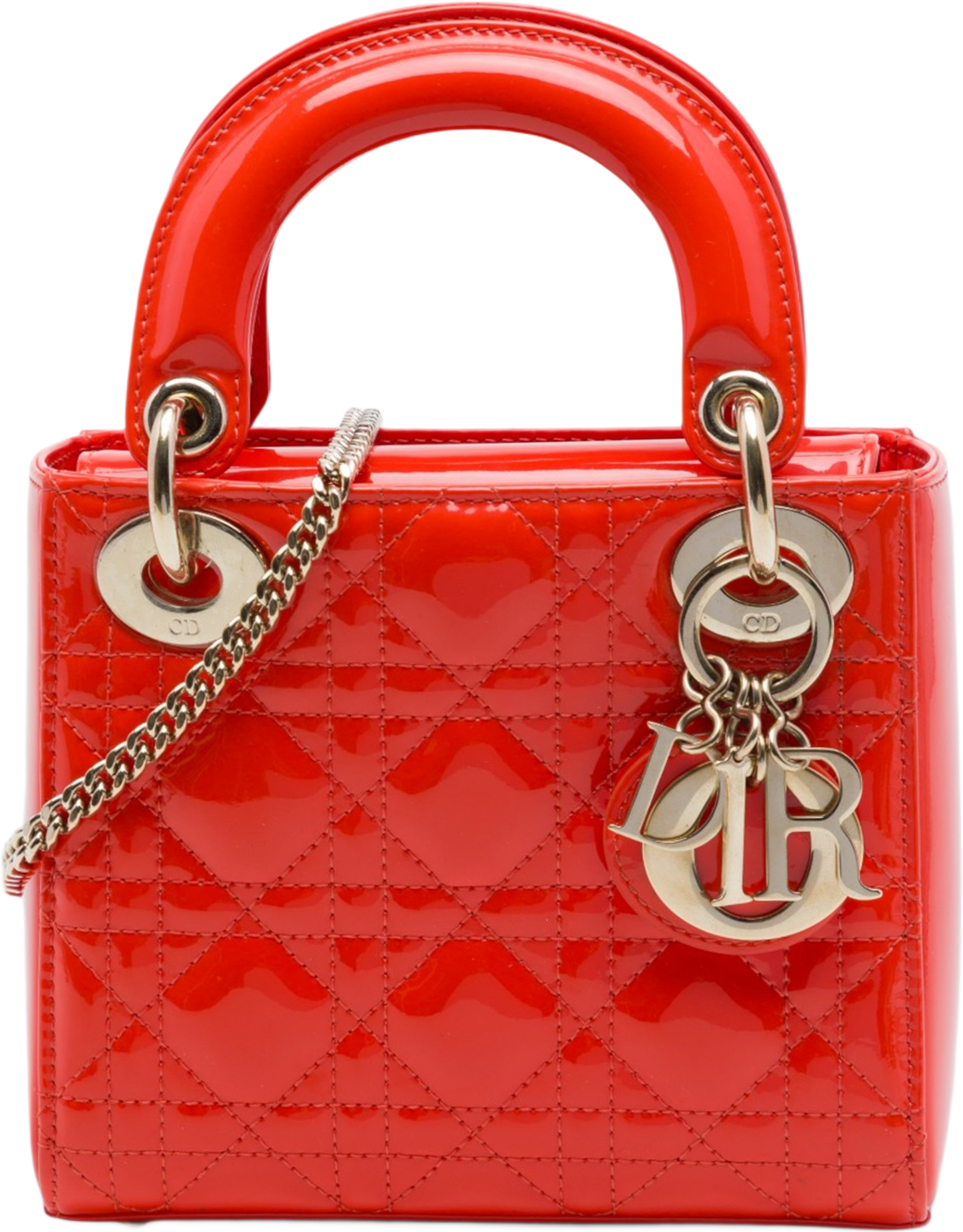 Dior Mini Patent Cannage Lady Dior, från Luxclusif, i färgen orange. Klicka för att öppna bilden i stort format