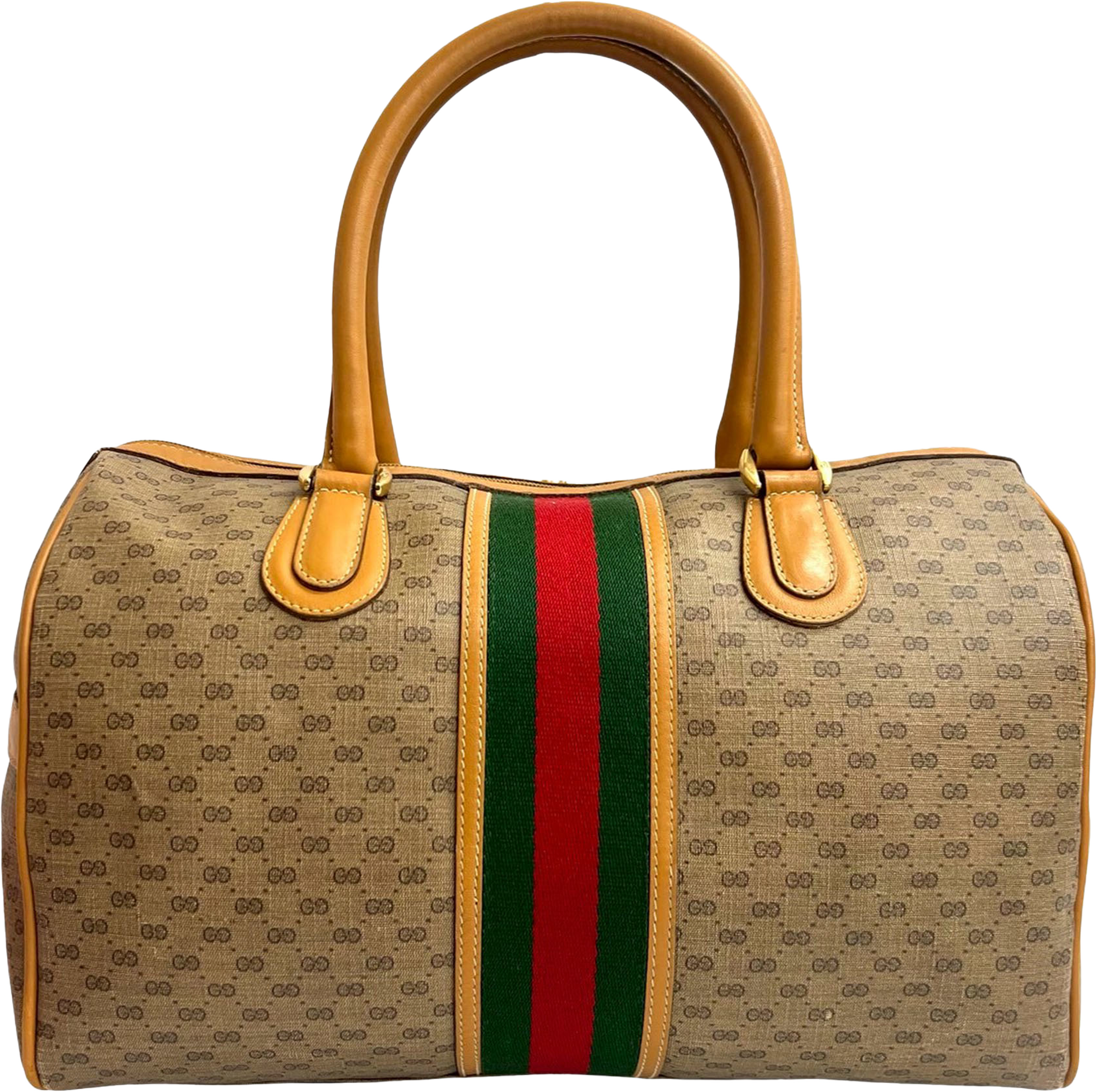 Gucci Micro Gg Supreme Web Boston Bag, från Luxclusif, i färgen beige. Klicka för att öppna bilden i stort format
