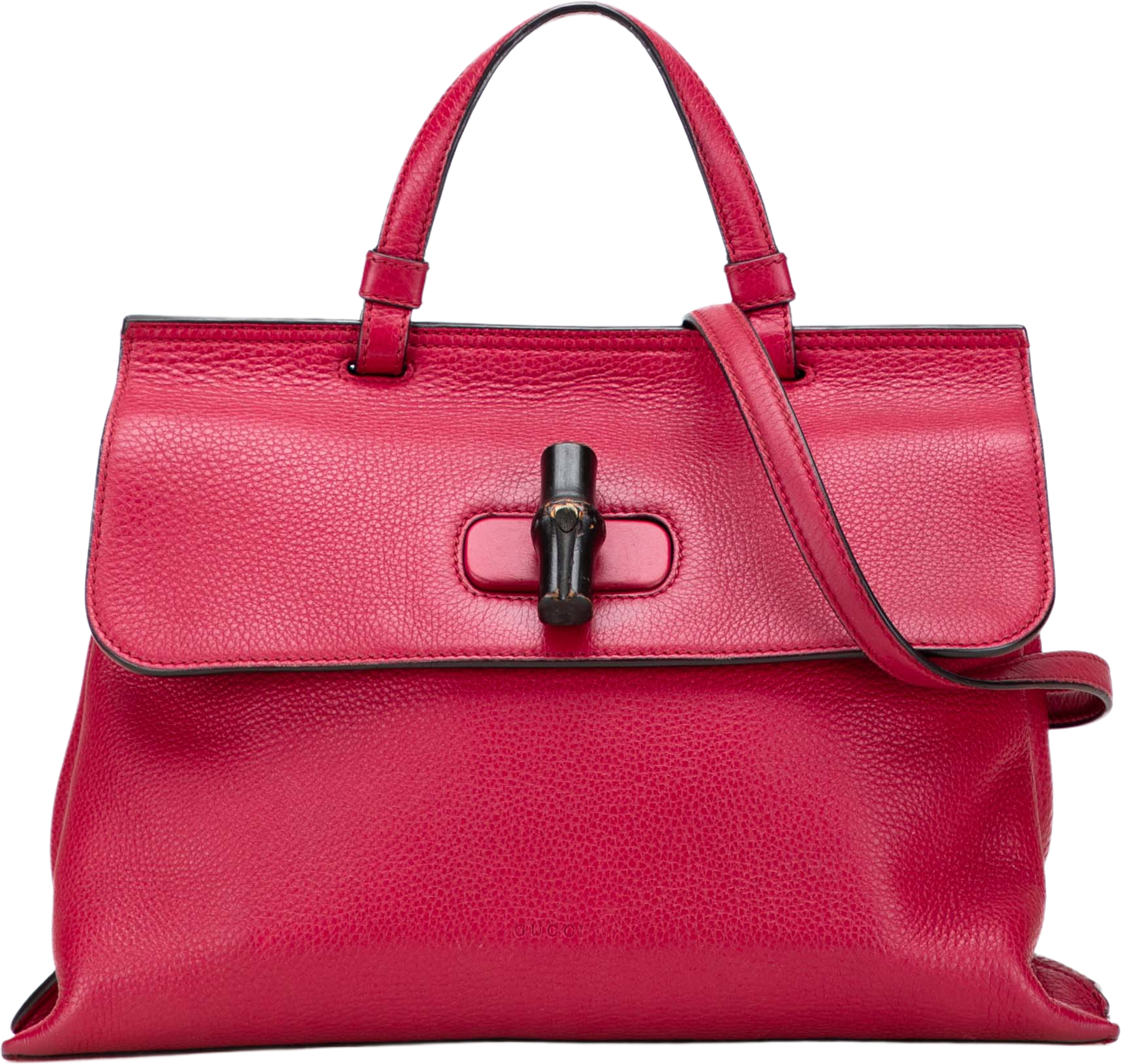 Gucci Medium Leather Bamboo Daily Satchel, från Luxclusif, i färgen dark pink. Klicka för att öppna bilden i stort format