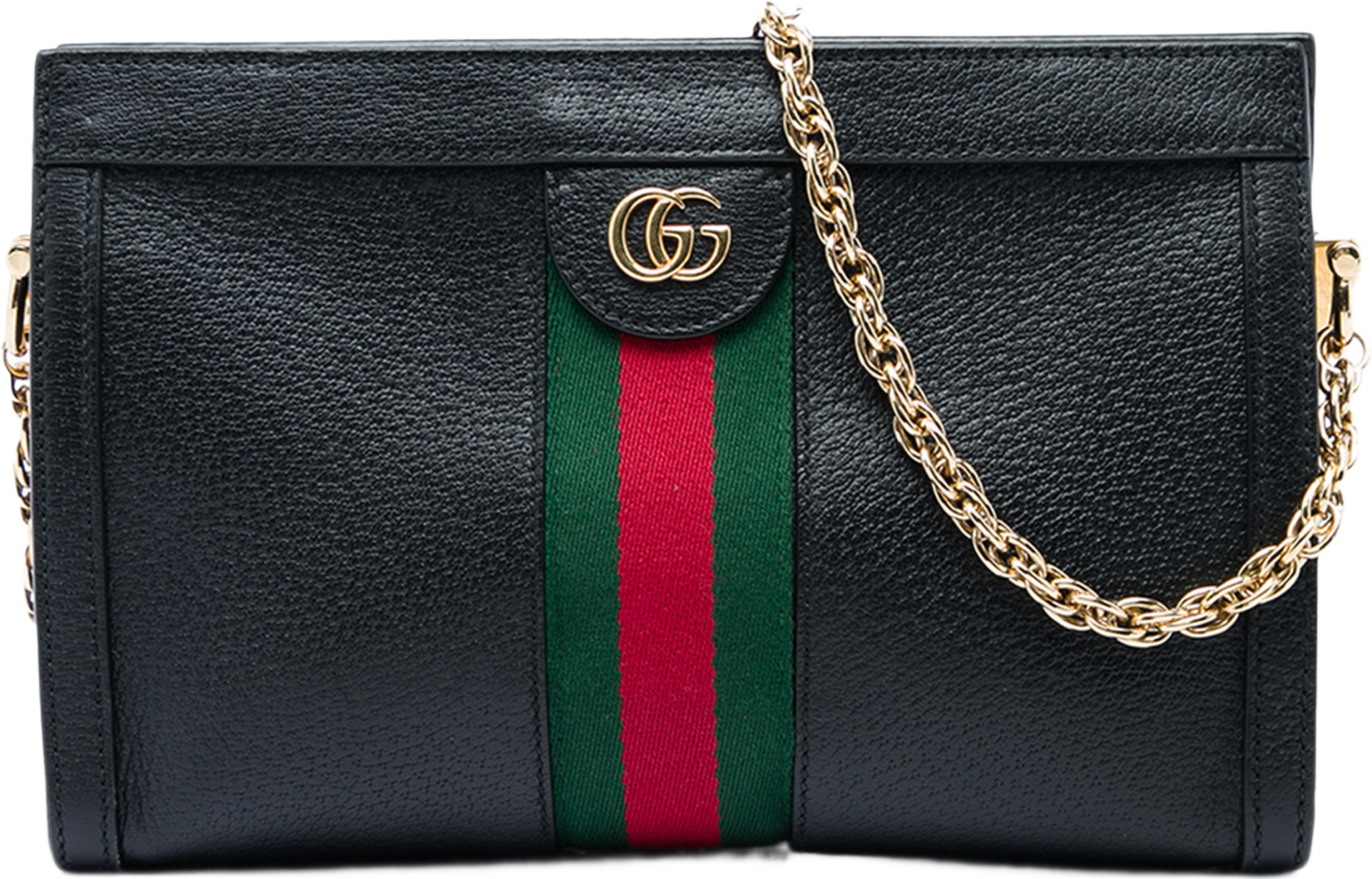Gucci Small Calfskin Web Ophidia Chain Crossbody, från Luxclusif, i färgen svart. Klicka för att öppna bilden i stort format