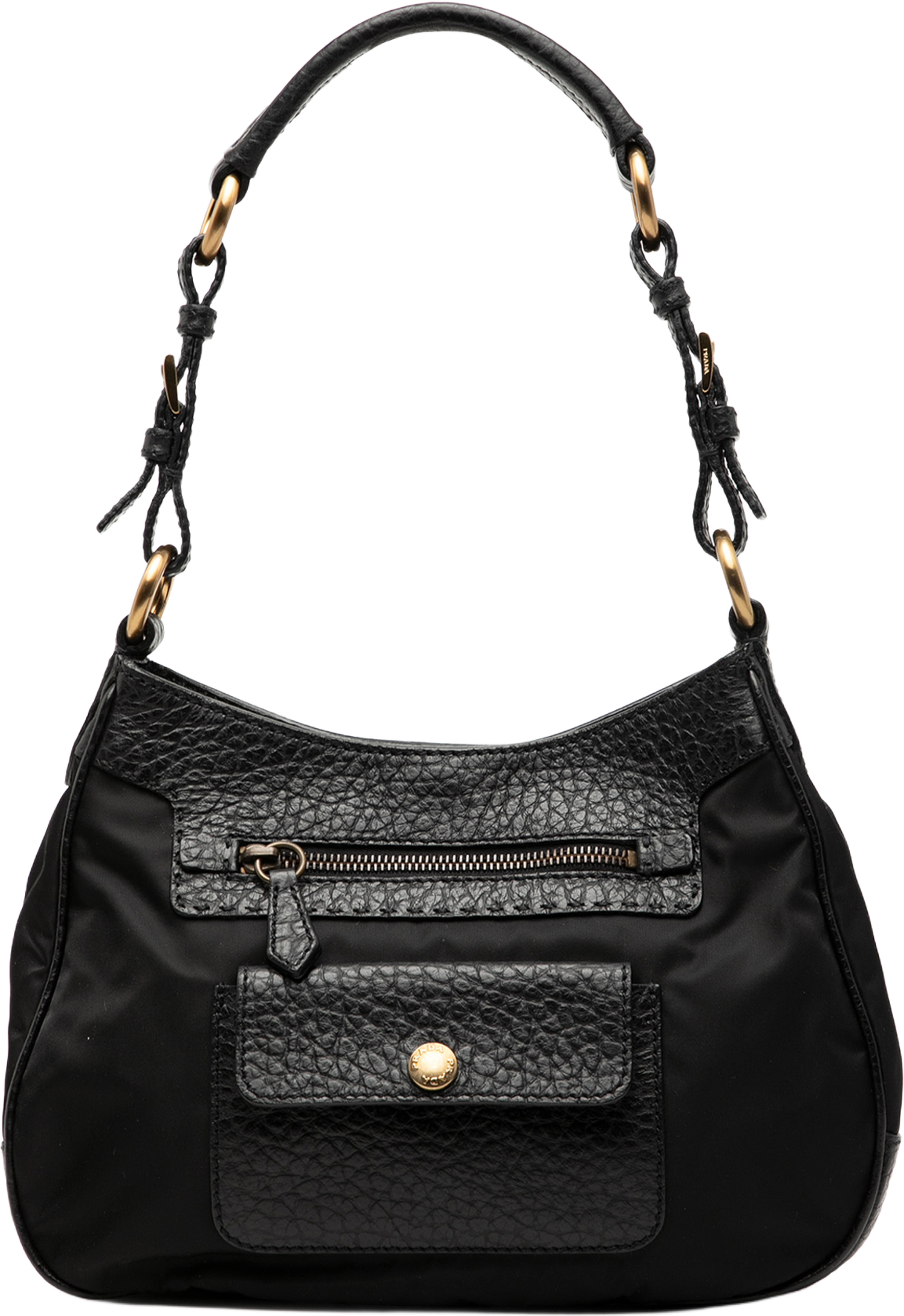 Prada Vitello Daino Trimmed Tessuto Shoulder Bag, från Luxclusif, i färgen black. Klicka för att öppna bilden i stort format