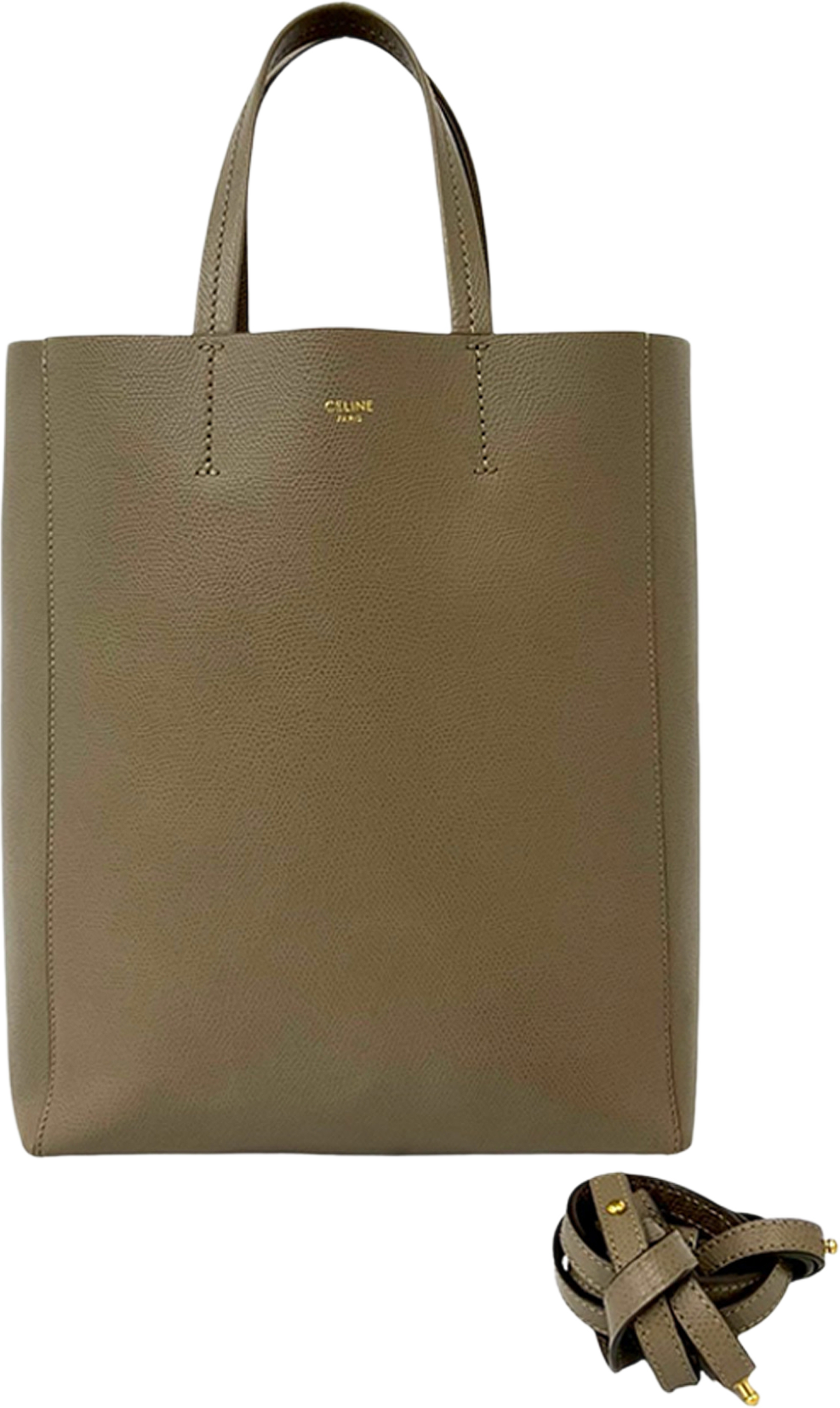 Celine Small Grained Calfskin Vertical Cabas Satchel, från Luxclusif, i färgen brun. Klicka för att öppna bilden i stort format