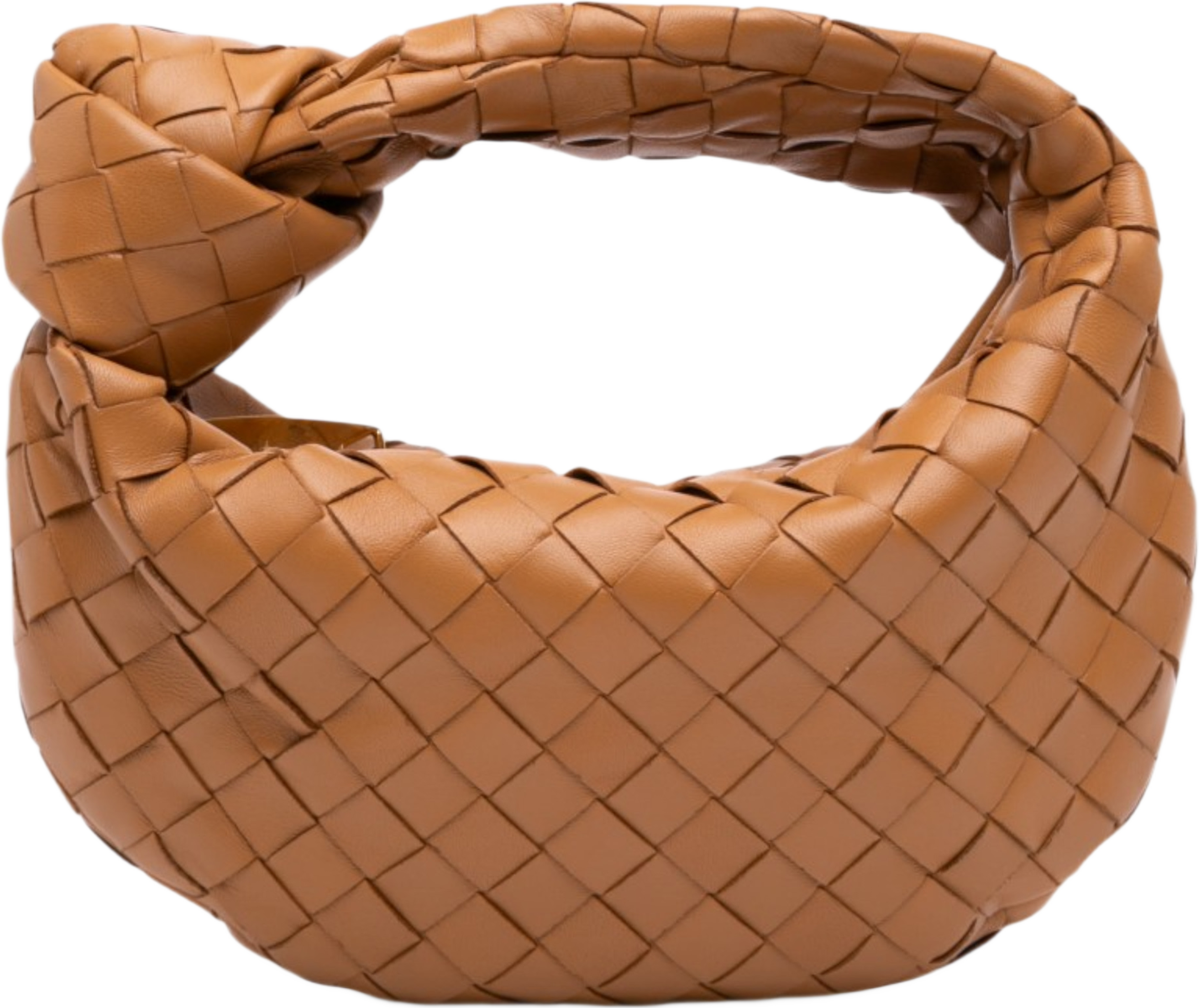 Bottega Veneta Mini Nappa Intrecciato Jodie, från Luxclusif, i färgen camel. Klicka för att öppna bilden i stort format