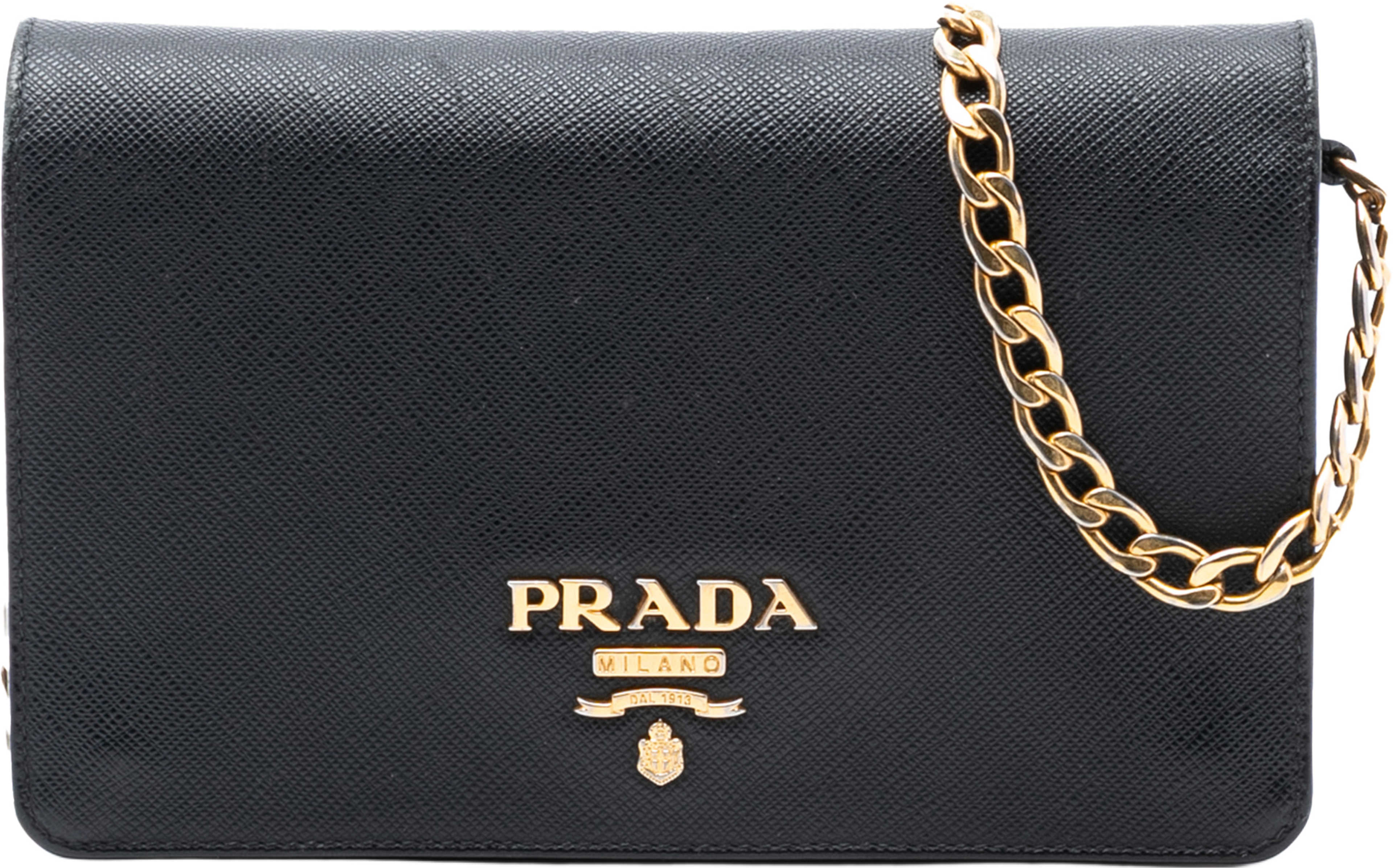 Prada Saffiano Wallet On Chain, från Luxclusif, i färgen black. Klicka för att öppna bilden i stort format