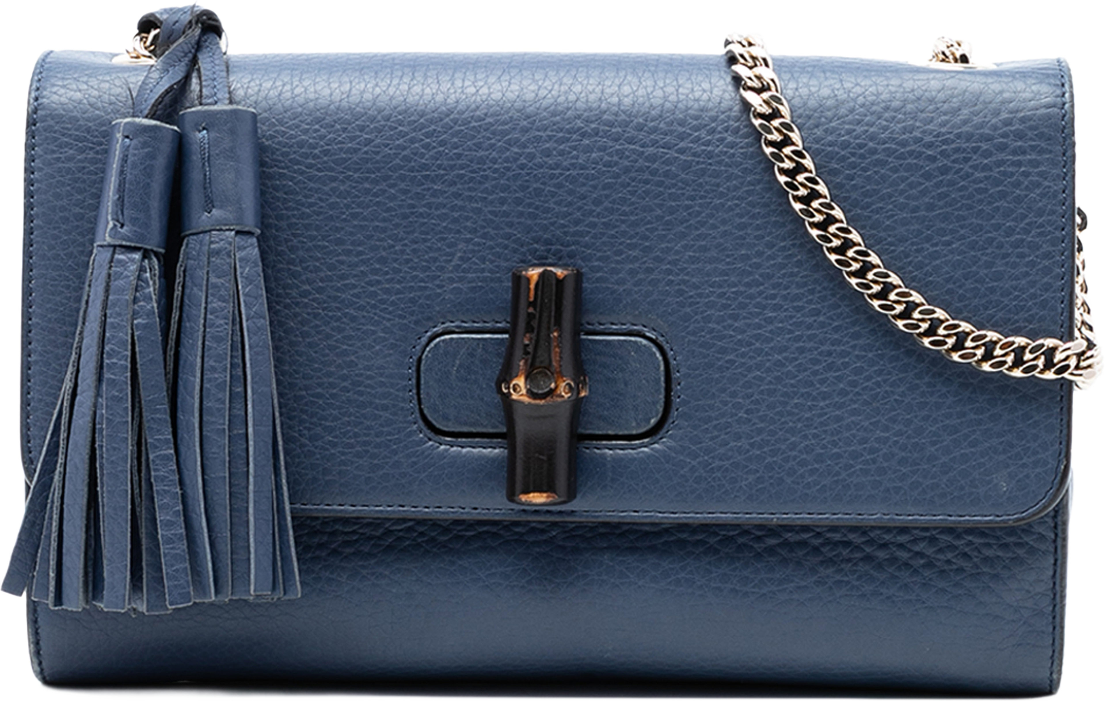 Gucci Medium Leather Miss Bamboo Crossbody, från Luxclusif, i färgen dark blue. Klicka för att öppna bilden i stort format