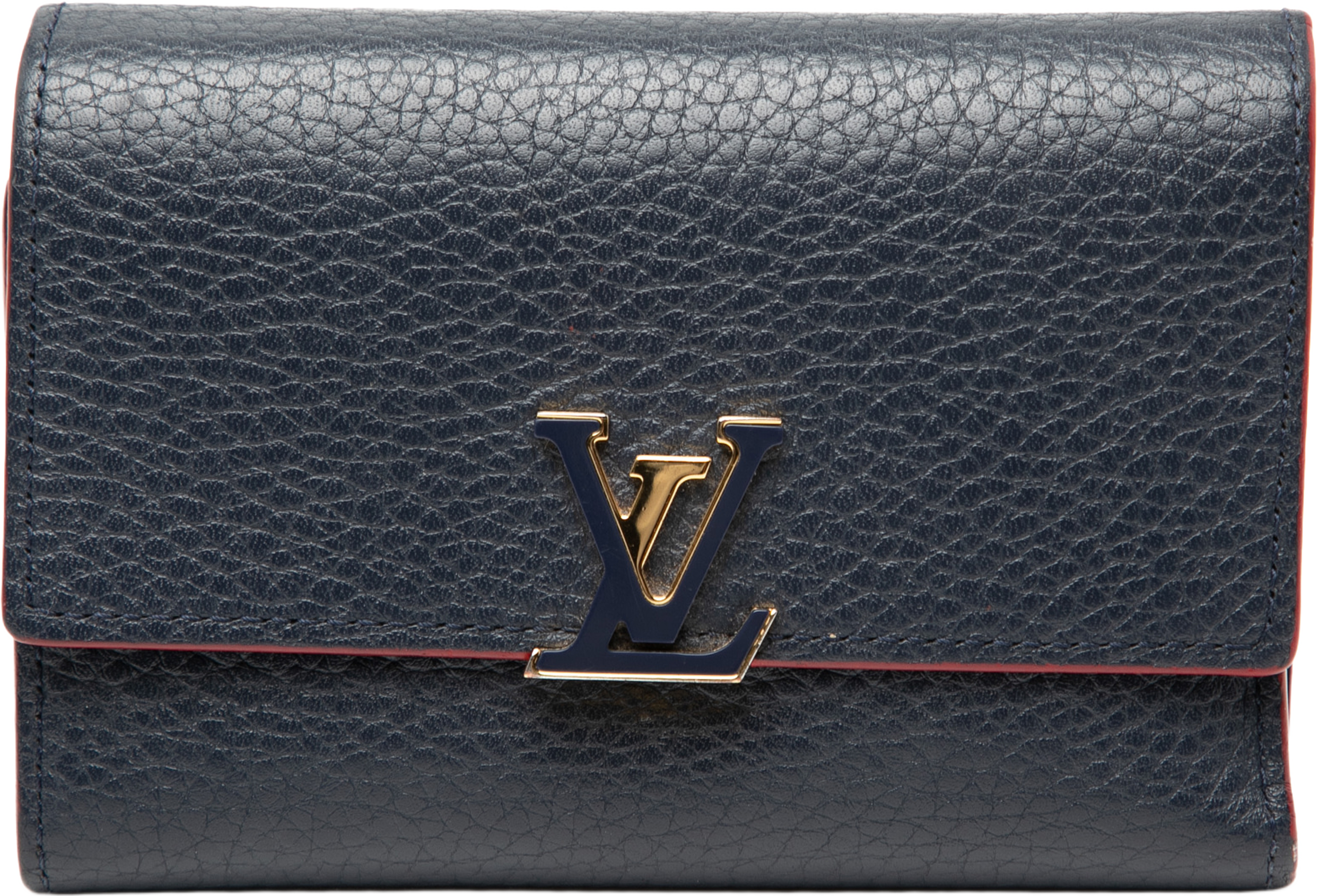 Louis Vuitton Taurillon Capucines Compact Wallet, från Luxclusif, i färgen navy. Klicka för att öppna bilden i stort format
