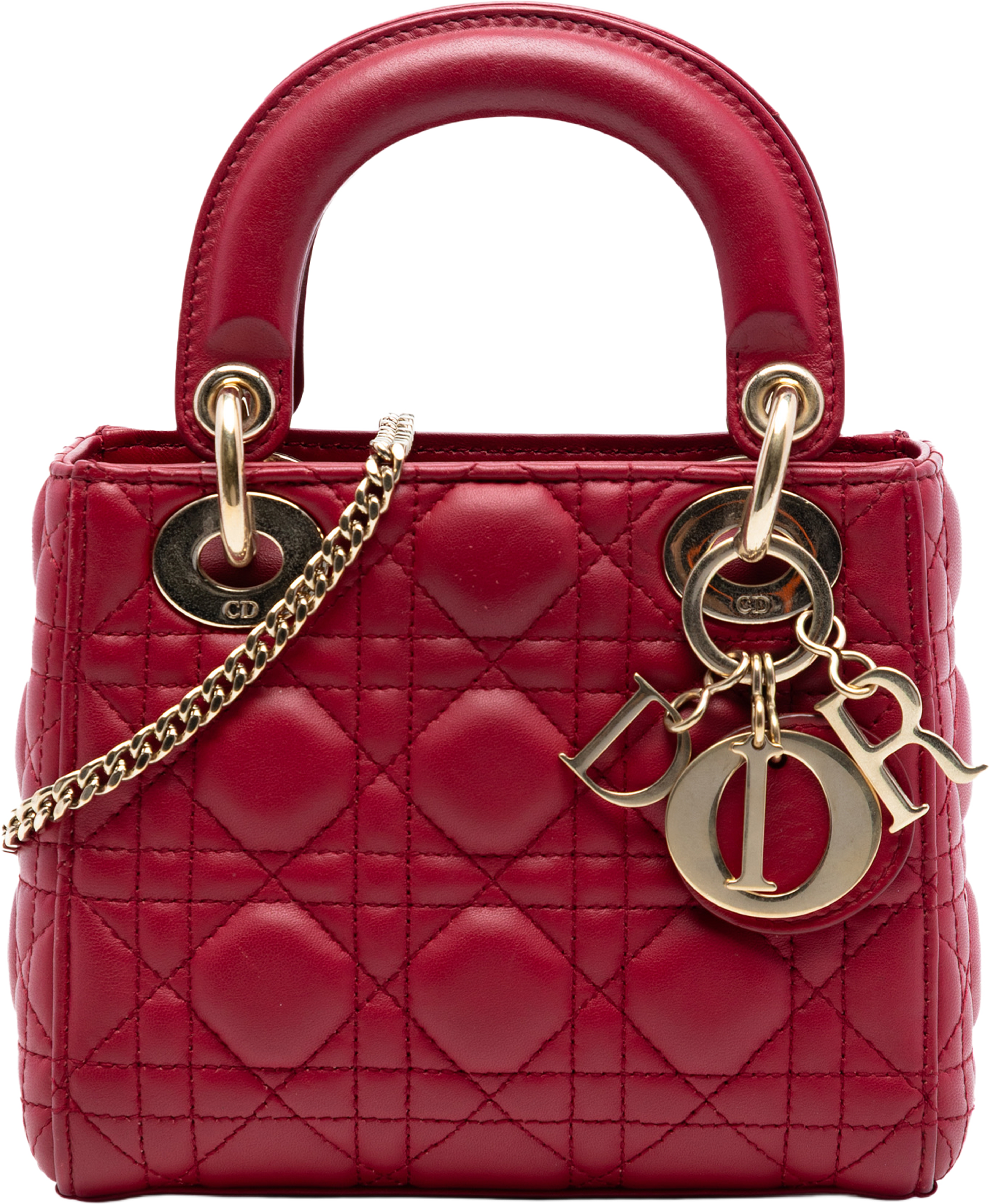 Dior Mini Lambskin Cannage Lady Dior, från Luxclusif, i färgen dark red. Klicka för att öppna bilden i stort format