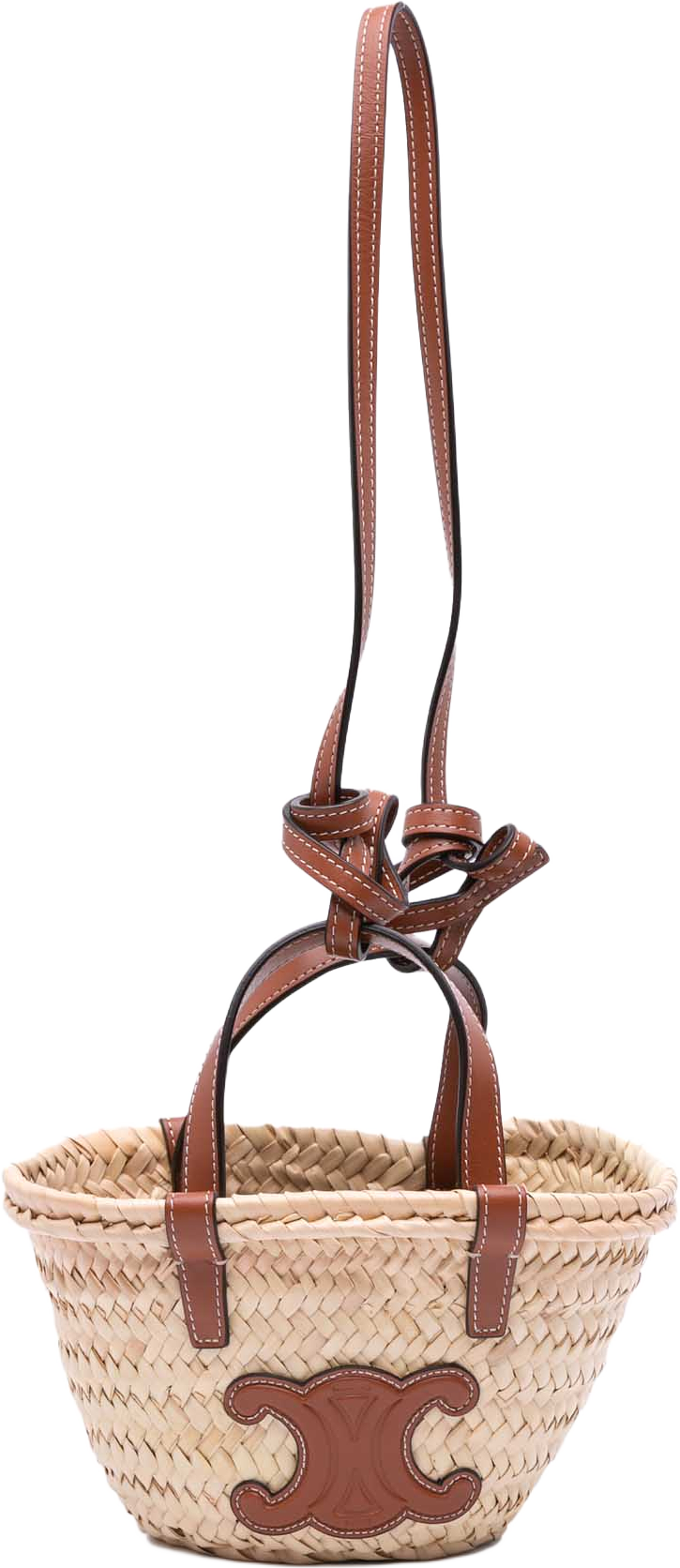 Celine Nano Raffia Cuir Triomphe Classic Panier Tote, från Luxclusif, i färgen beige. Klicka för att öppna bilden i stort format