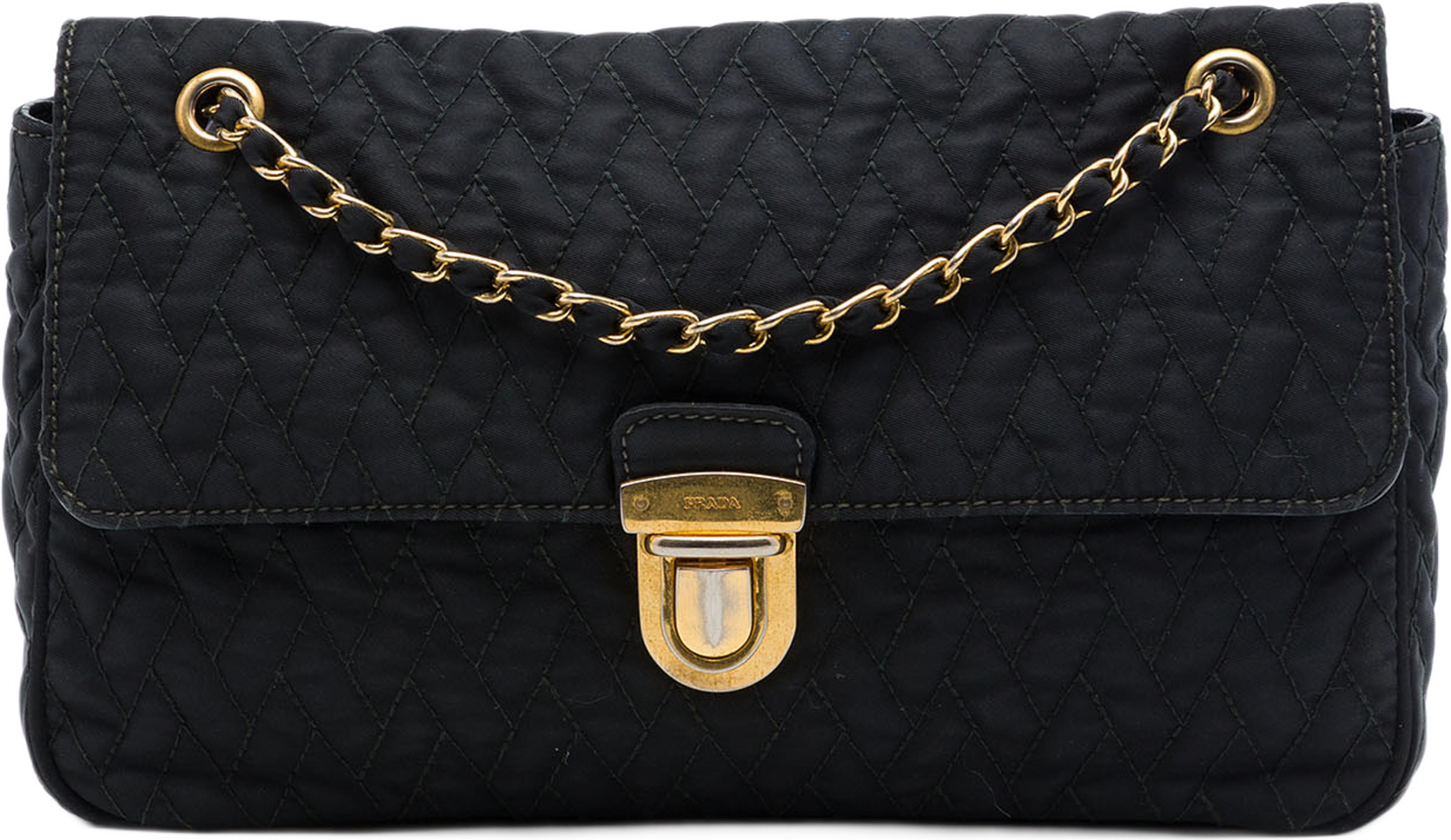 Prada Impuntu Tessuto Chain Flap Shoulder Bag, från Luxclusif, i färgen svart. Klicka för att öppna bilden i stort format