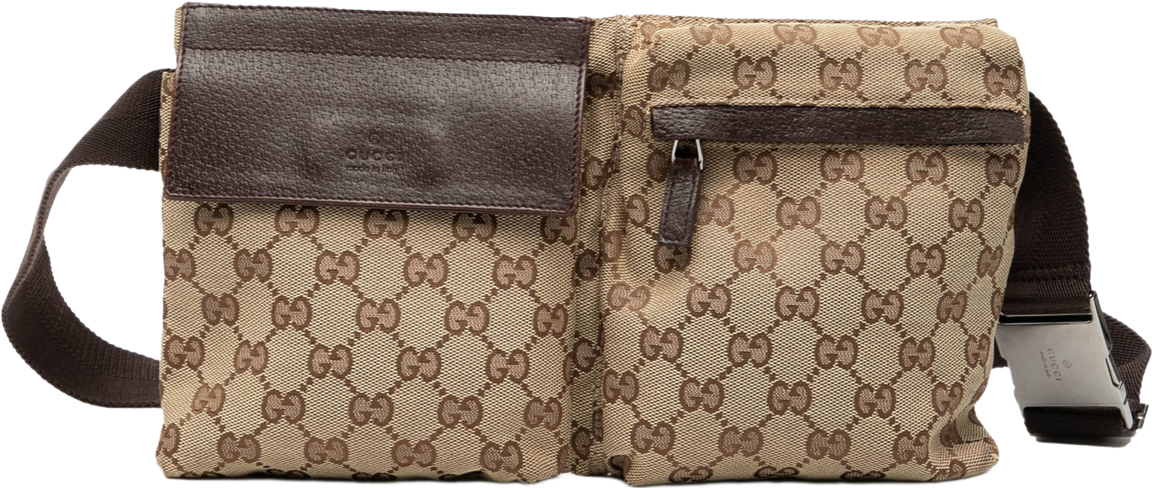 Gucci Gg Canvas Double Pocket Belt Bag, från Luxclusif, i färgen beige. Klicka för att öppna bilden i stort format