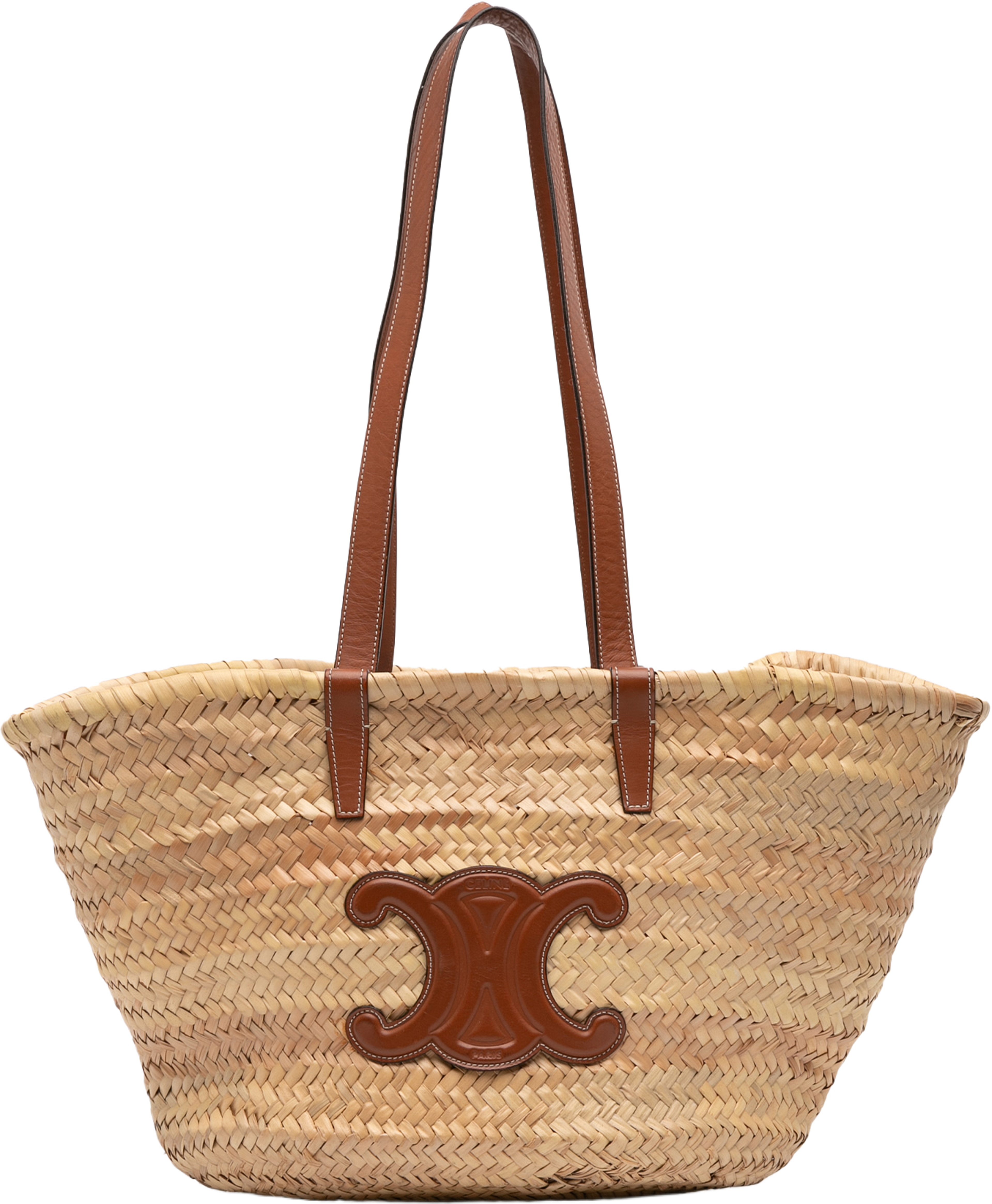 Celine Large Raffia Cuir Triomphe Classic Panier Tote, från Luxclusif, i färgen beige. Klicka för att öppna bilden i stort format