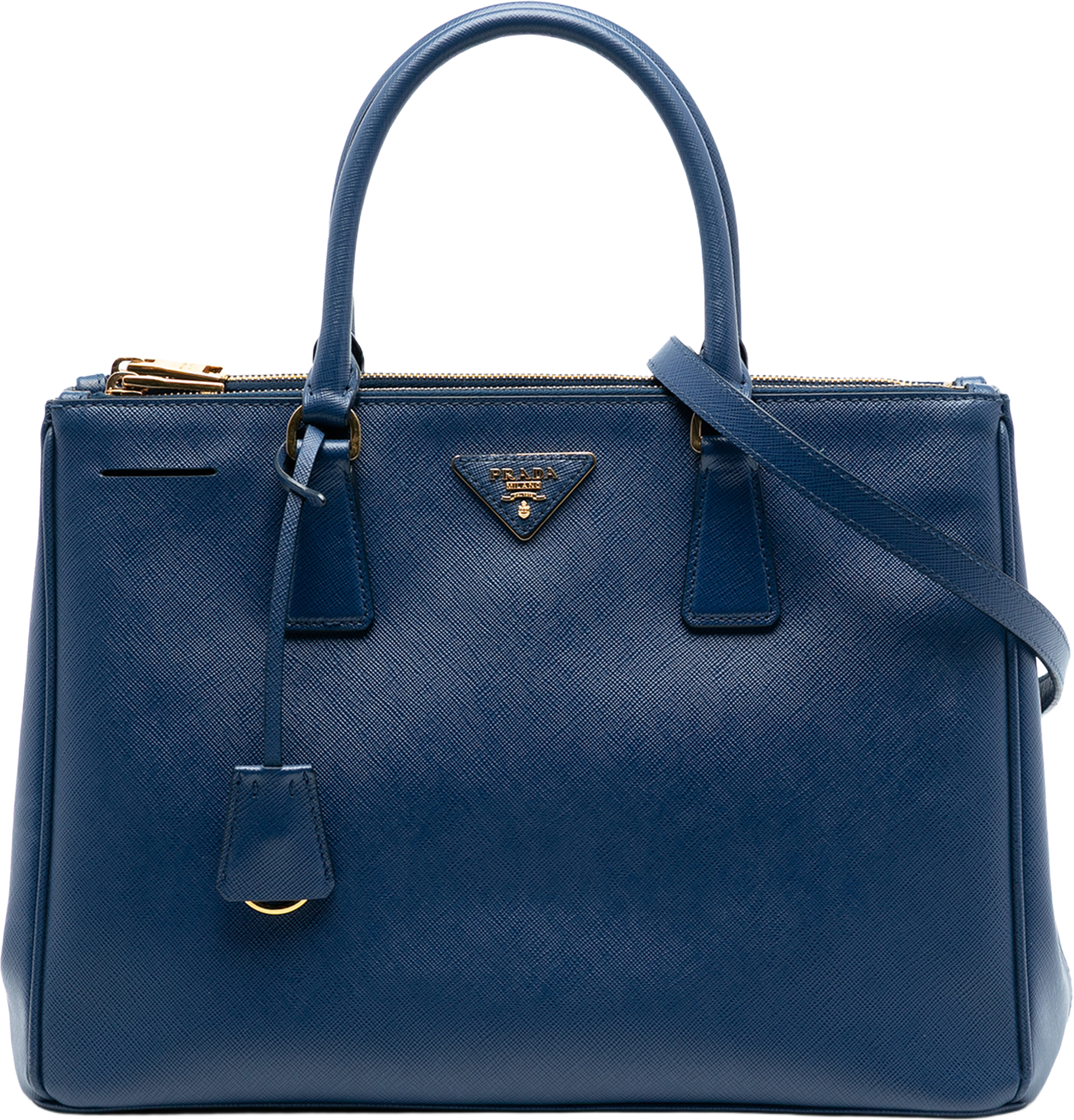 Prada Medium Saffiano Lux Galleria Double Zip Satchel, från Luxclusif, i färgen blue. Klicka för att öppna bilden i stort format