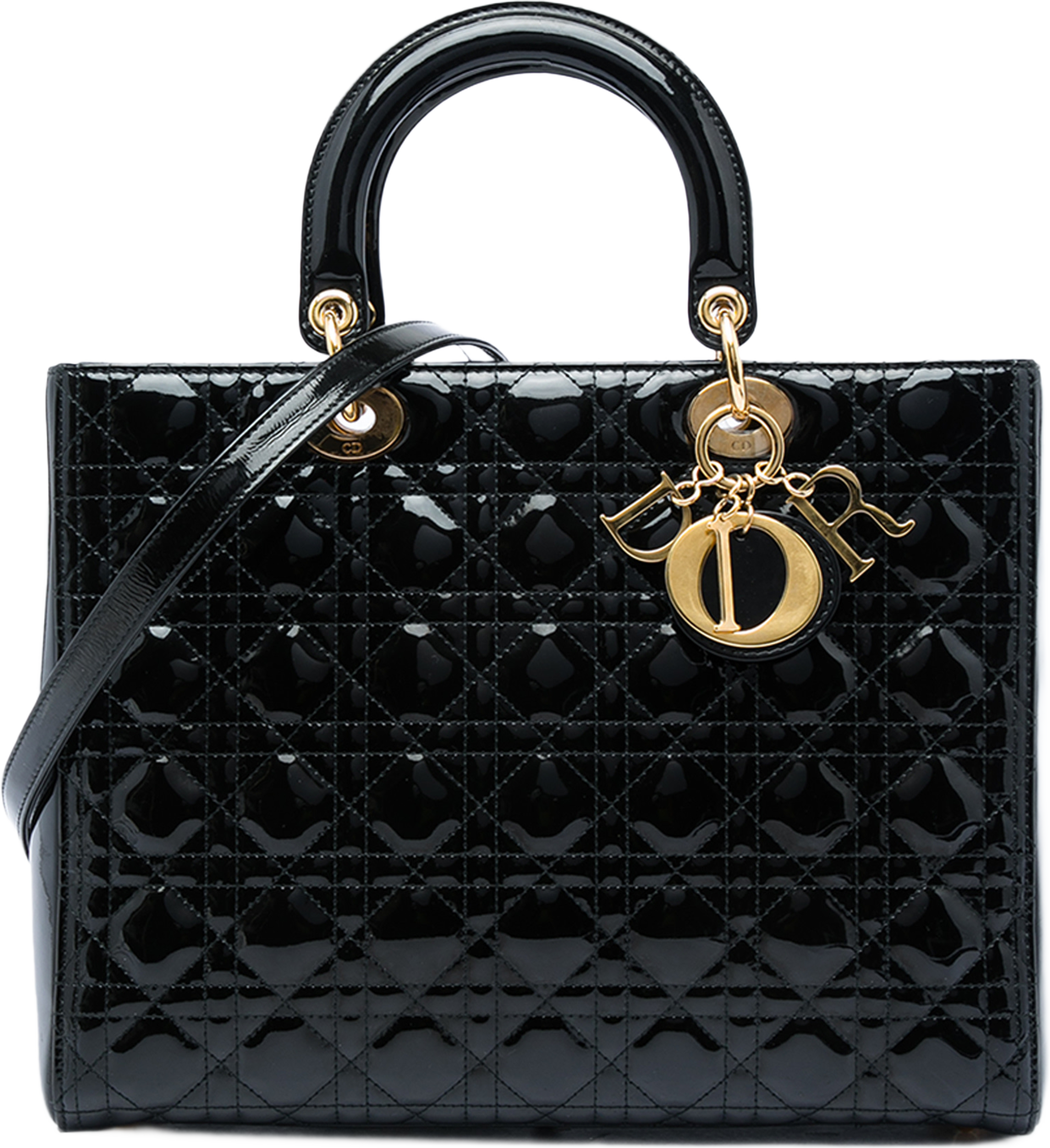 Dior Large Patent Cannage Lady Dior, från Luxclusif, i färgen svart. Klicka för att öppna bilden i stort format