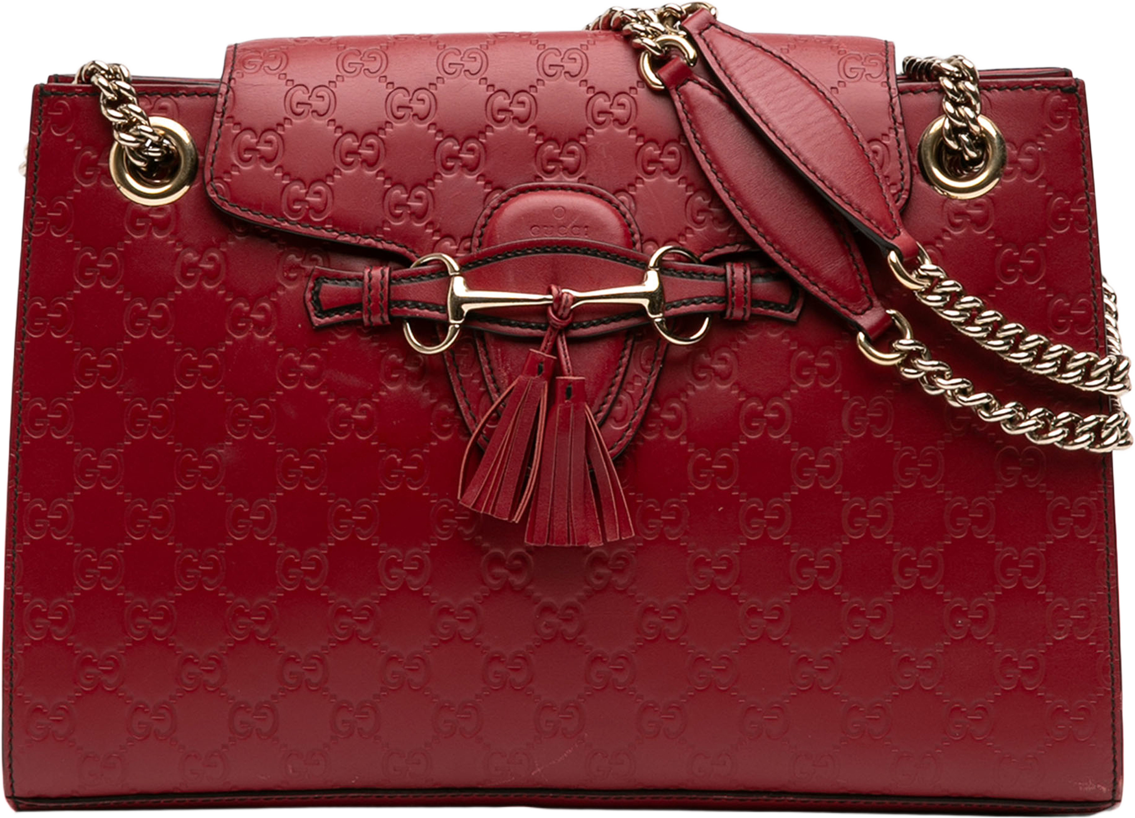 Gucci Large Guccissima Emily Shoulder Bag, från Luxclusif, i färgen red. Klicka för att öppna bilden i stort format