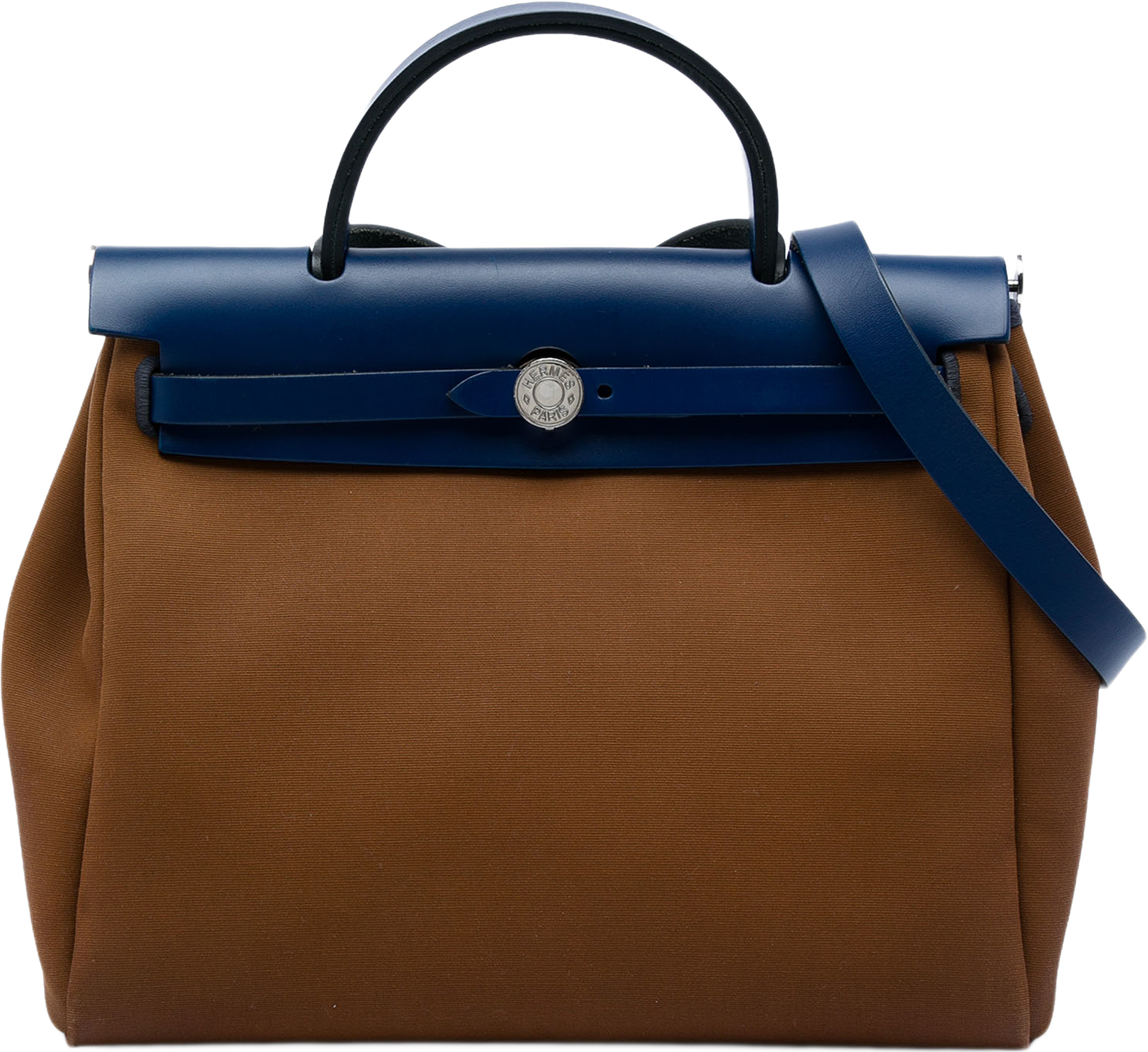 Hermès Toile Herbag Zip Retourne Verso 31, från Luxclusif, i färgen blå. Klicka för att öppna bilden i stort format