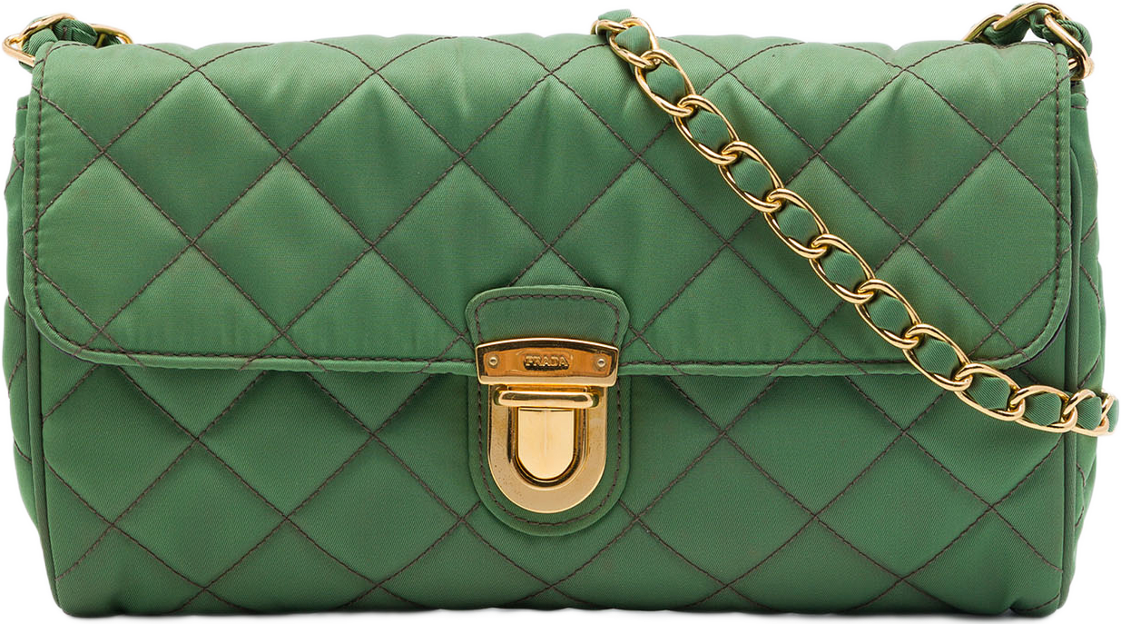Prada Impuntu Tessuto Chain Crossbody, från Luxclusif, i färgen grön. Klicka för att öppna bilden i stort format