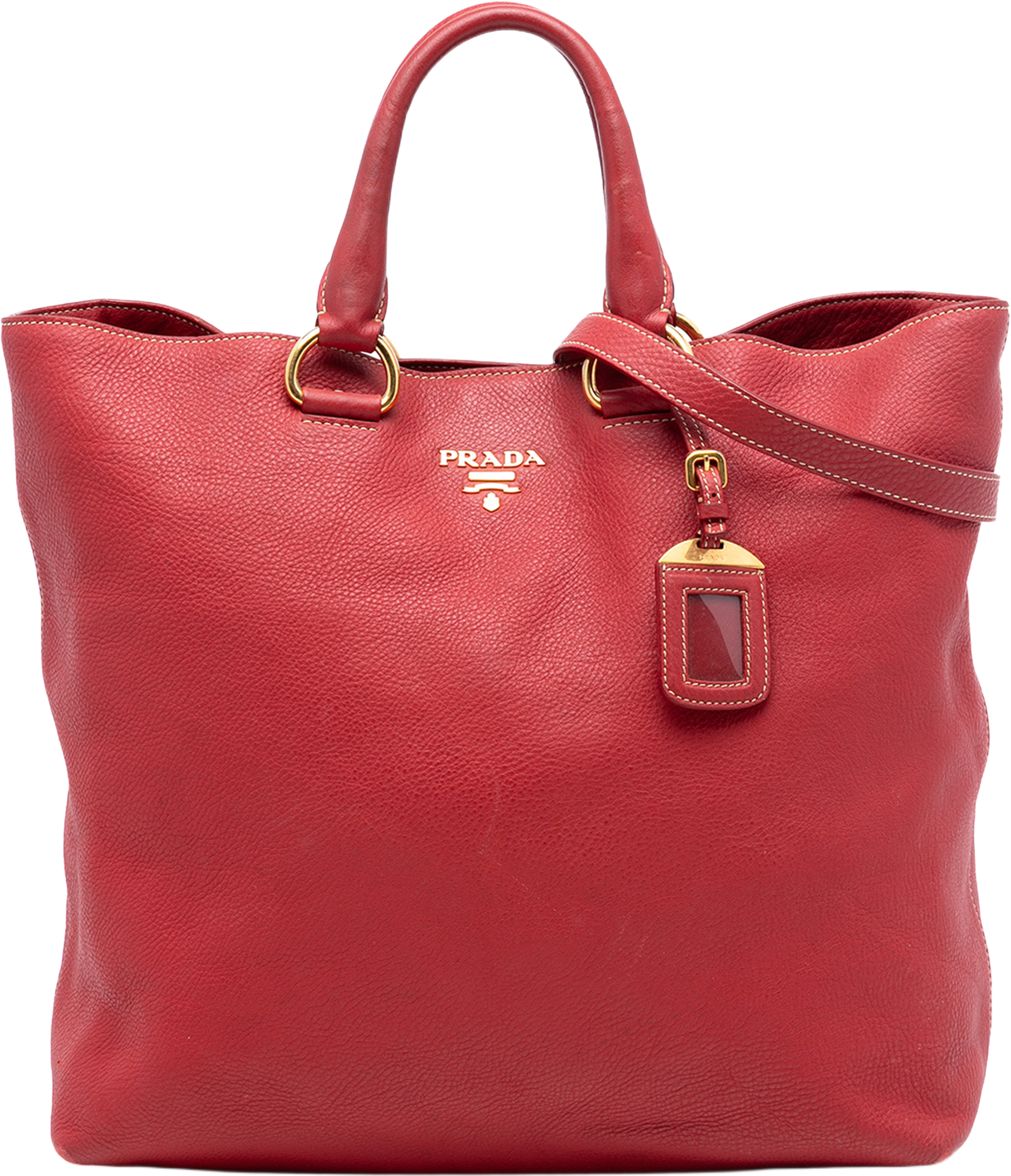 Prada Vitello Daino Open Convertible Tote, från Luxclusif, i färgen red. Klicka för att öppna bilden i stort format