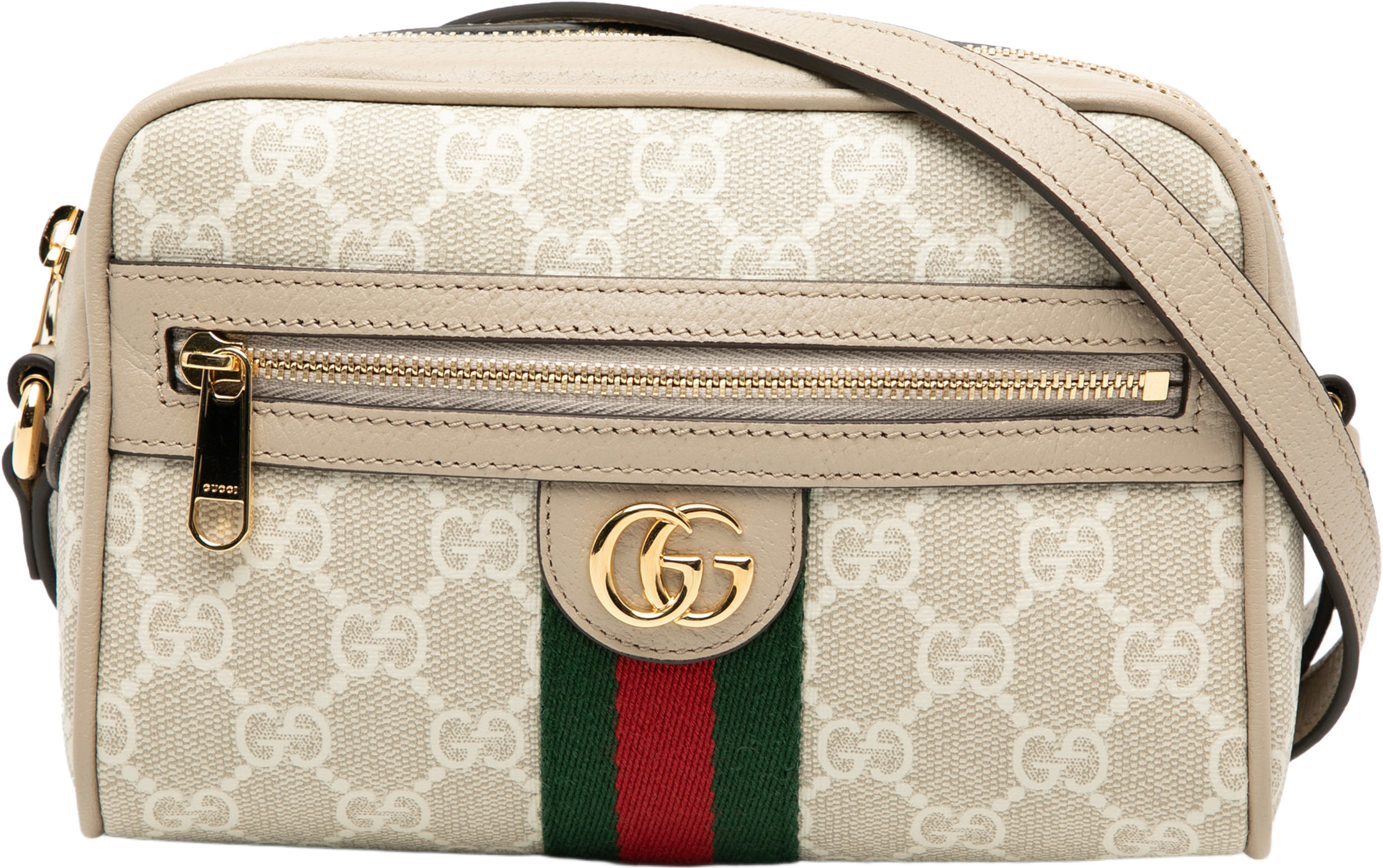 Gucci Mini Gg Supreme Web Ophidia Crossbody, från Luxclusif, i färgen light beige. Klicka för att öppna bilden i stort format