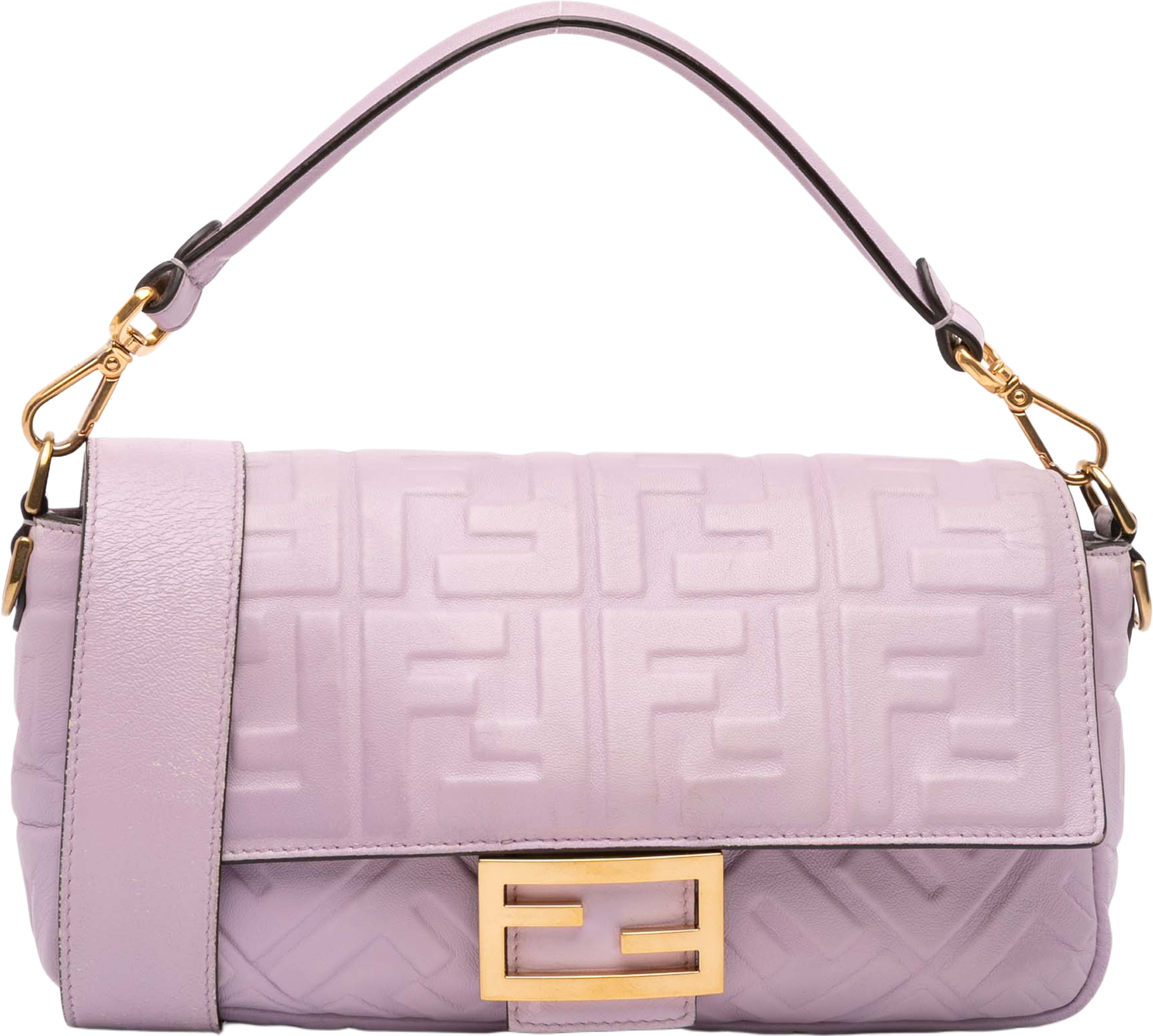 Fendi Zucca Embossed Leather Baguette Satchel, från Luxclusif, i färgen light purple. Klicka för att öppna bilden i stort format