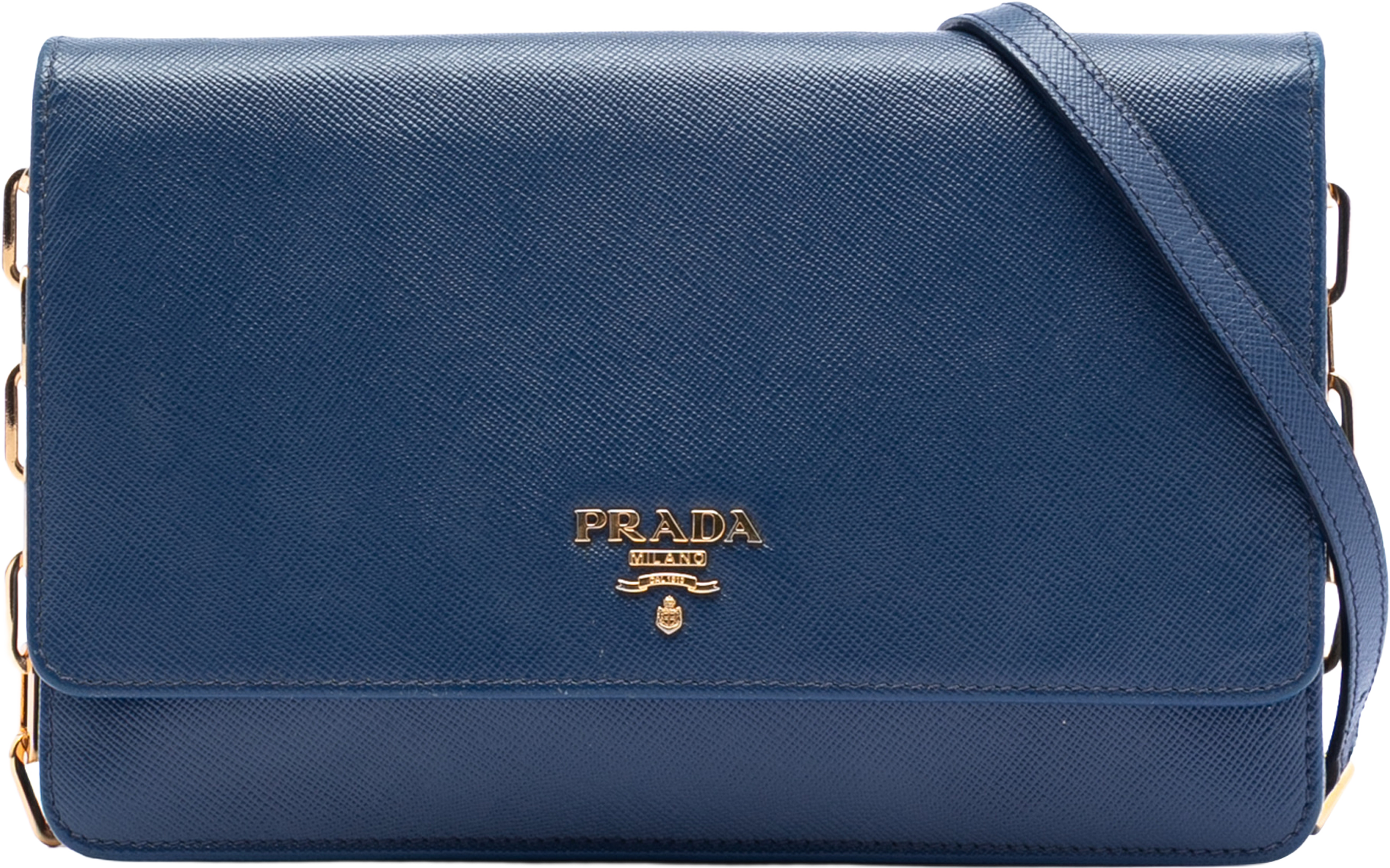 Prada Saffiano Wallet On Chain, från Luxclusif, i färgen blue. Klicka för att öppna bilden i stort format