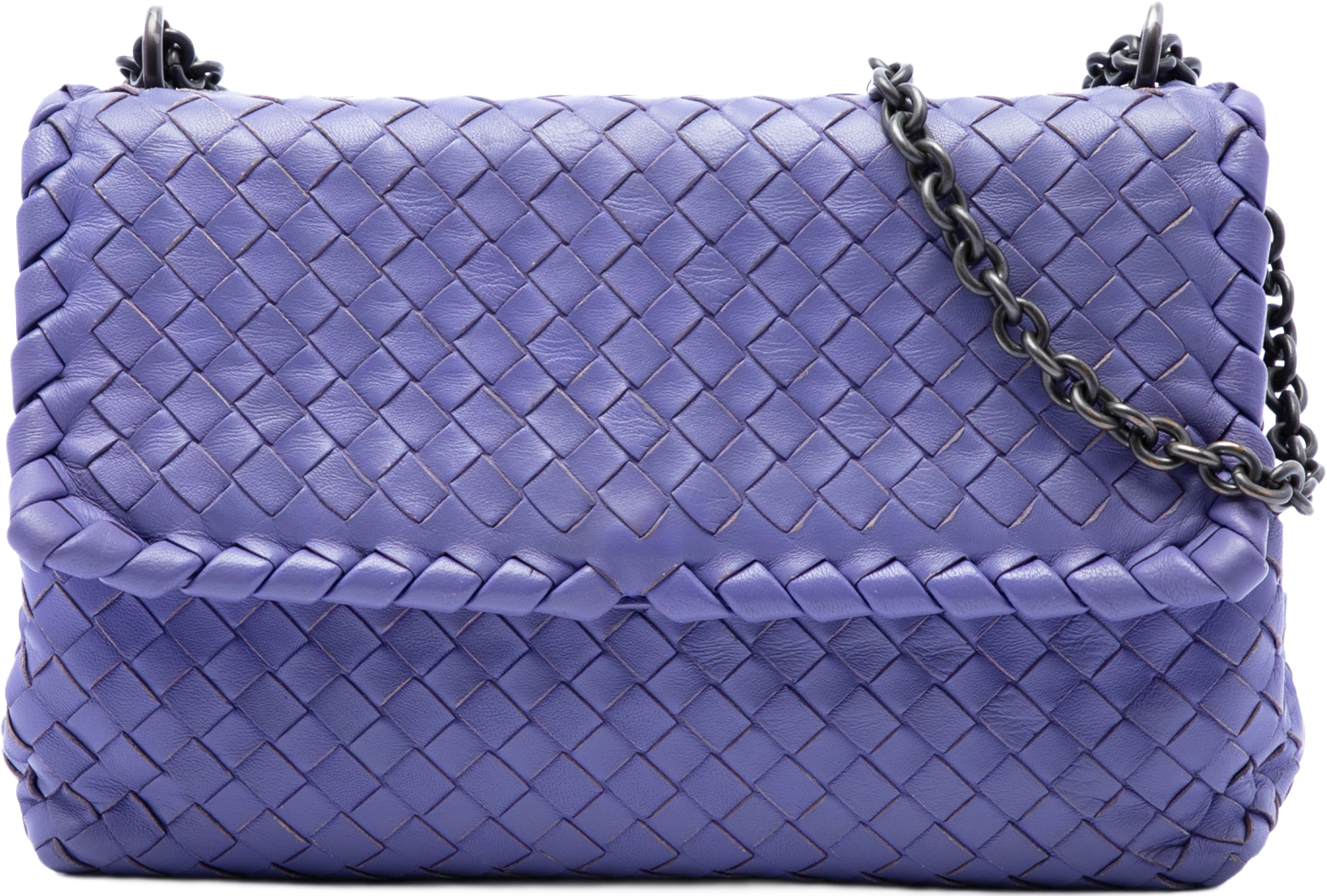 Bottega Veneta Small Nappa Intrecciato Olimpia Crossbody, från Luxclusif, i färgen purple. Klicka för att öppna bilden i stort format